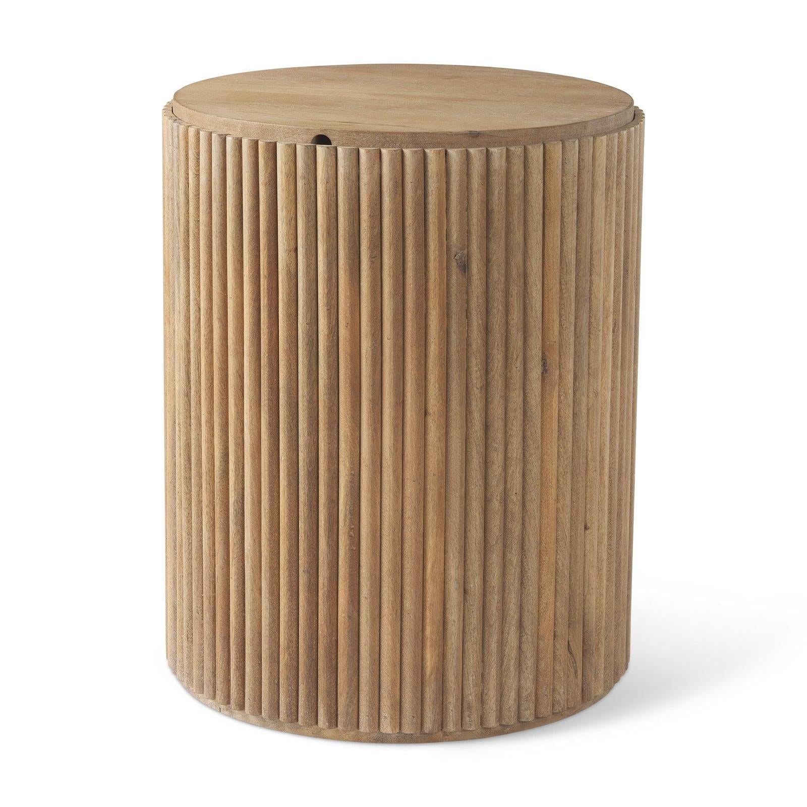 Mercana Terra Dark Brown Wood Fluted Round Side Table