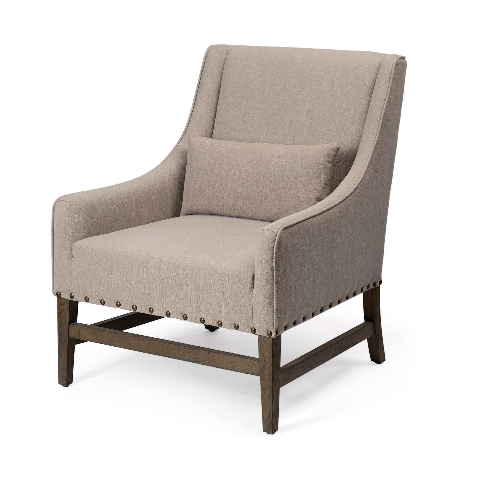 Mercana Kensington Beige Linen Fabric and Wood Accent Chair