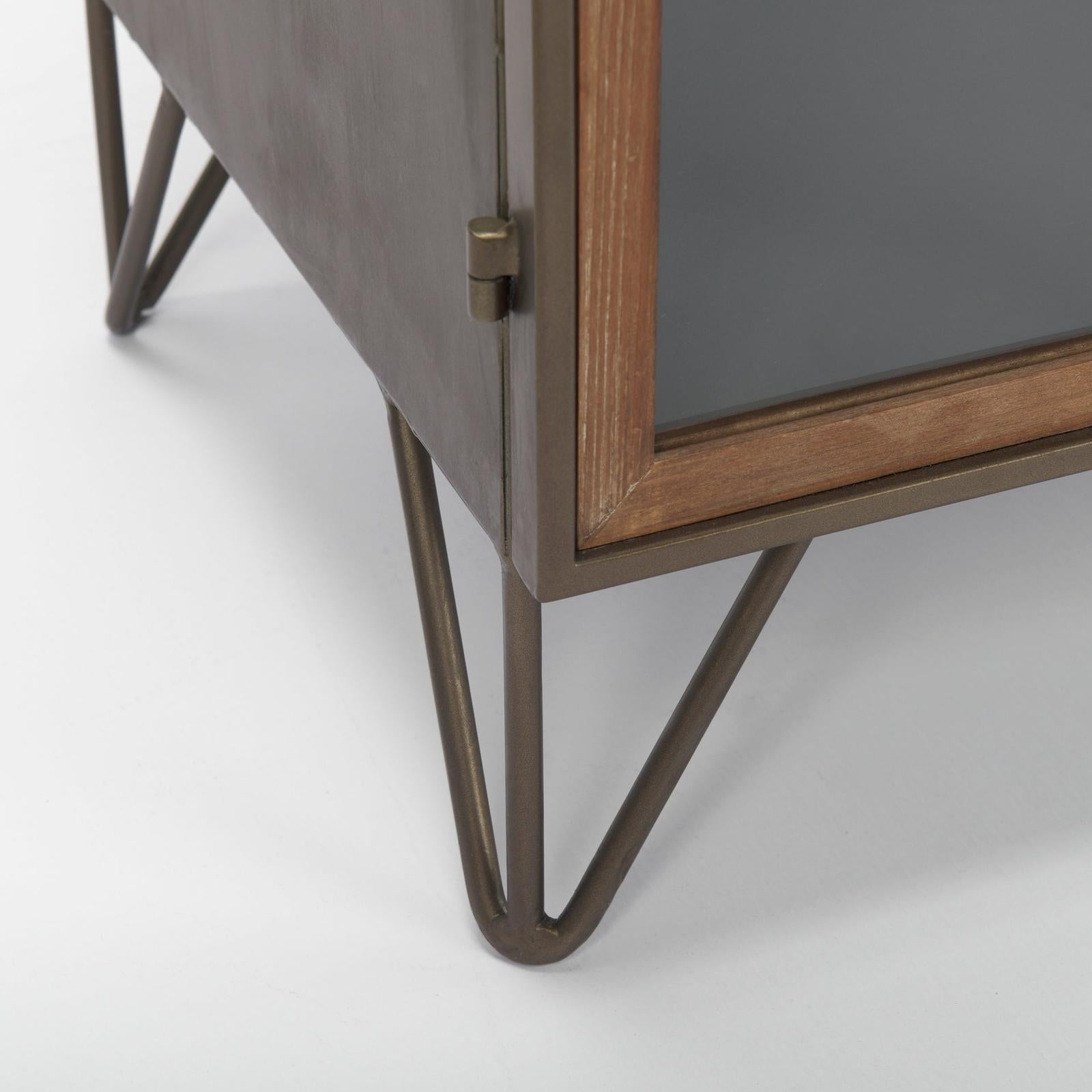 Mercana Pandora Dark Brass Metal W/Red Wood 2 Door Accent Cabinet