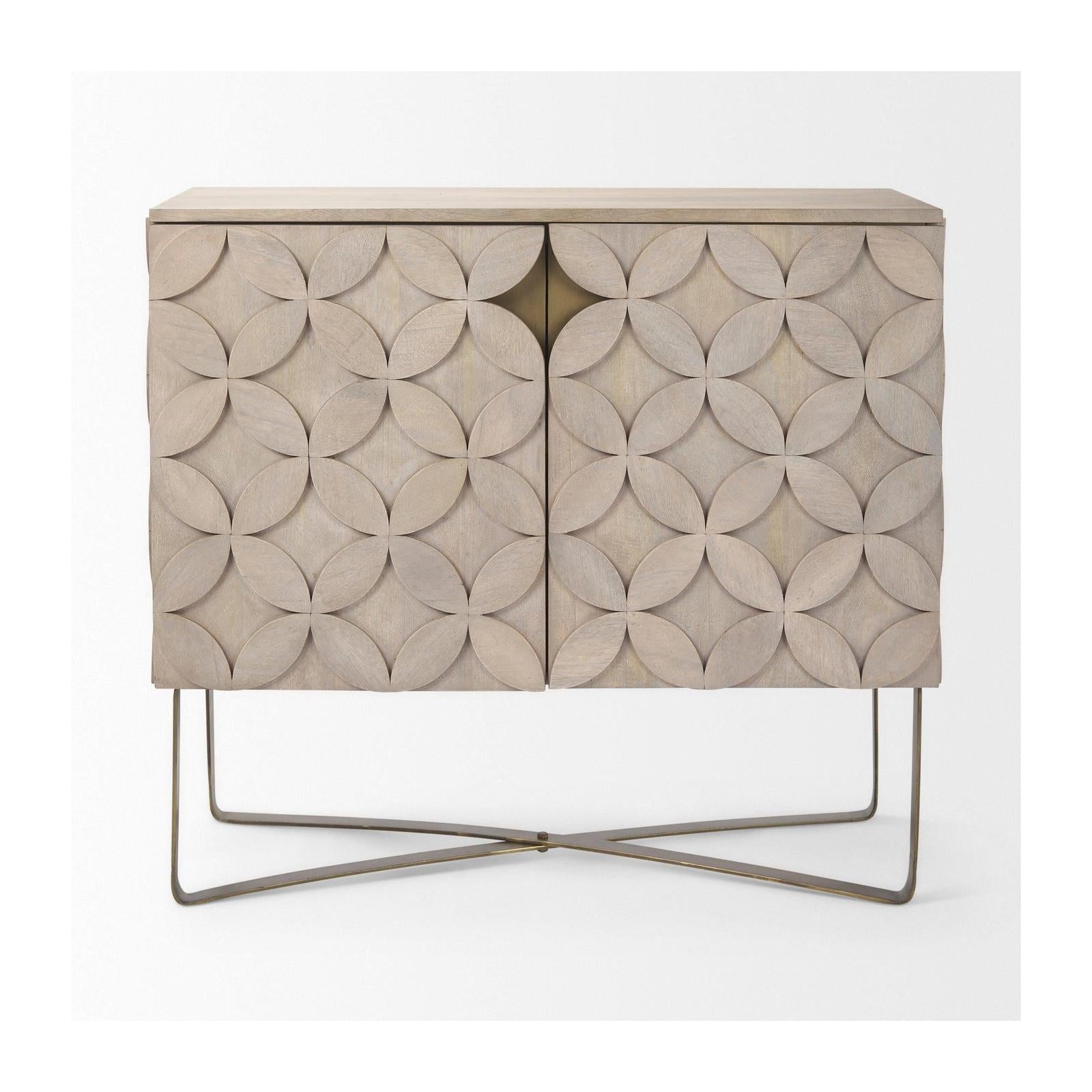 Mercana Excelsior Light Brown Wood Gold Iron Base Accent Cabinet