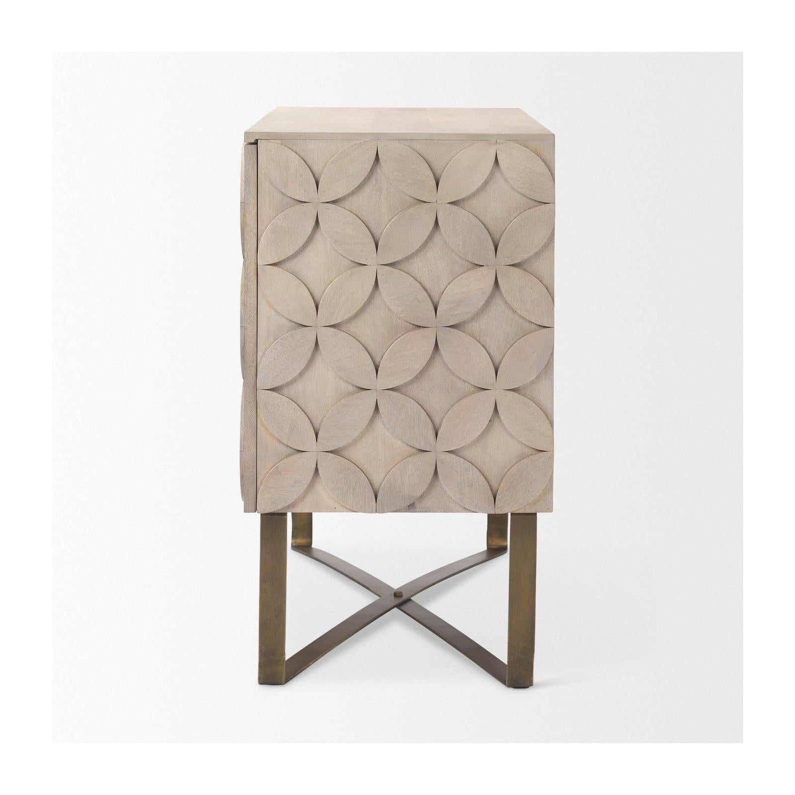 Mercana Excelsior Light Brown Wood Gold Iron Base Accent Cabinet