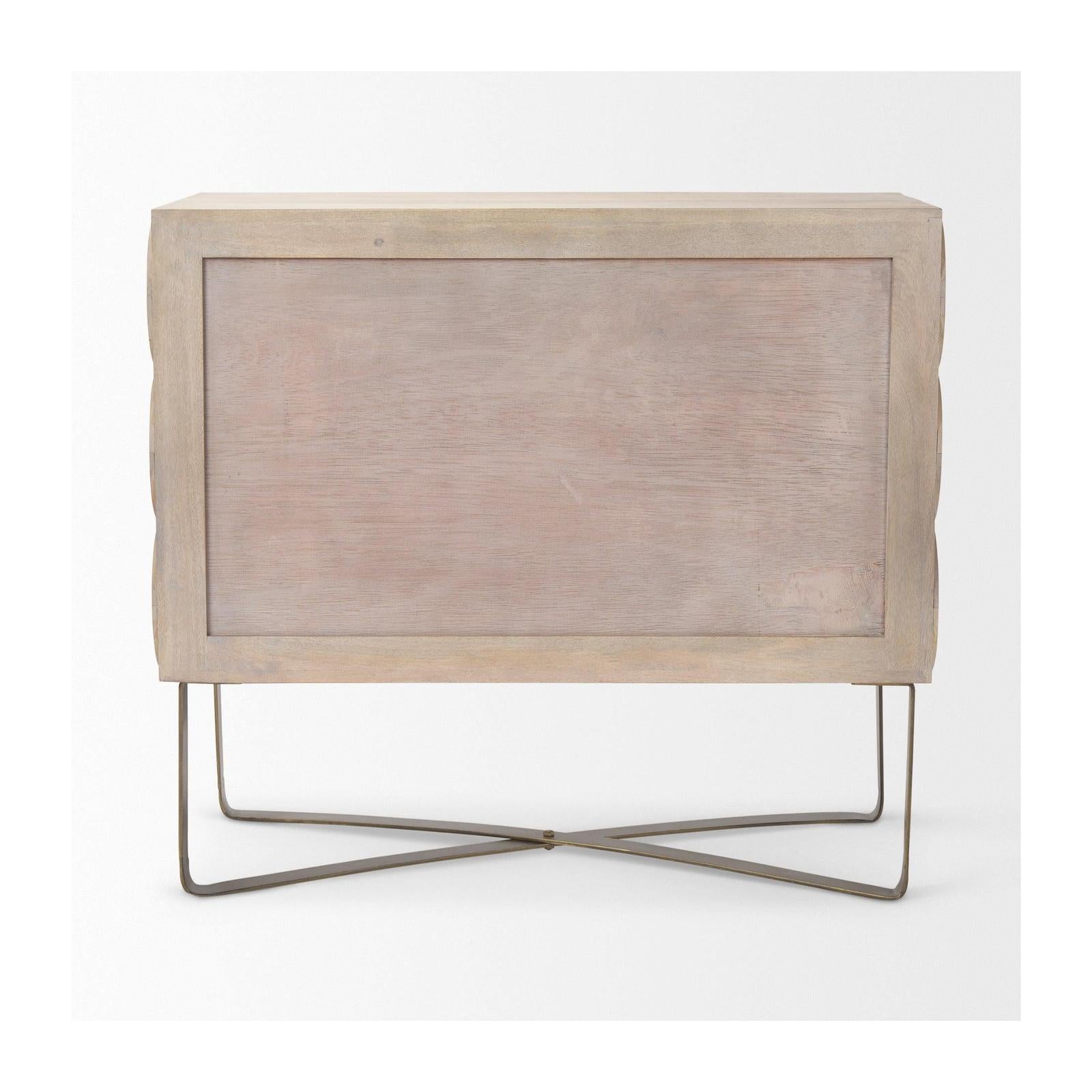 Mercana Excelsior Light Brown Wood Gold Iron Base Accent Cabinet