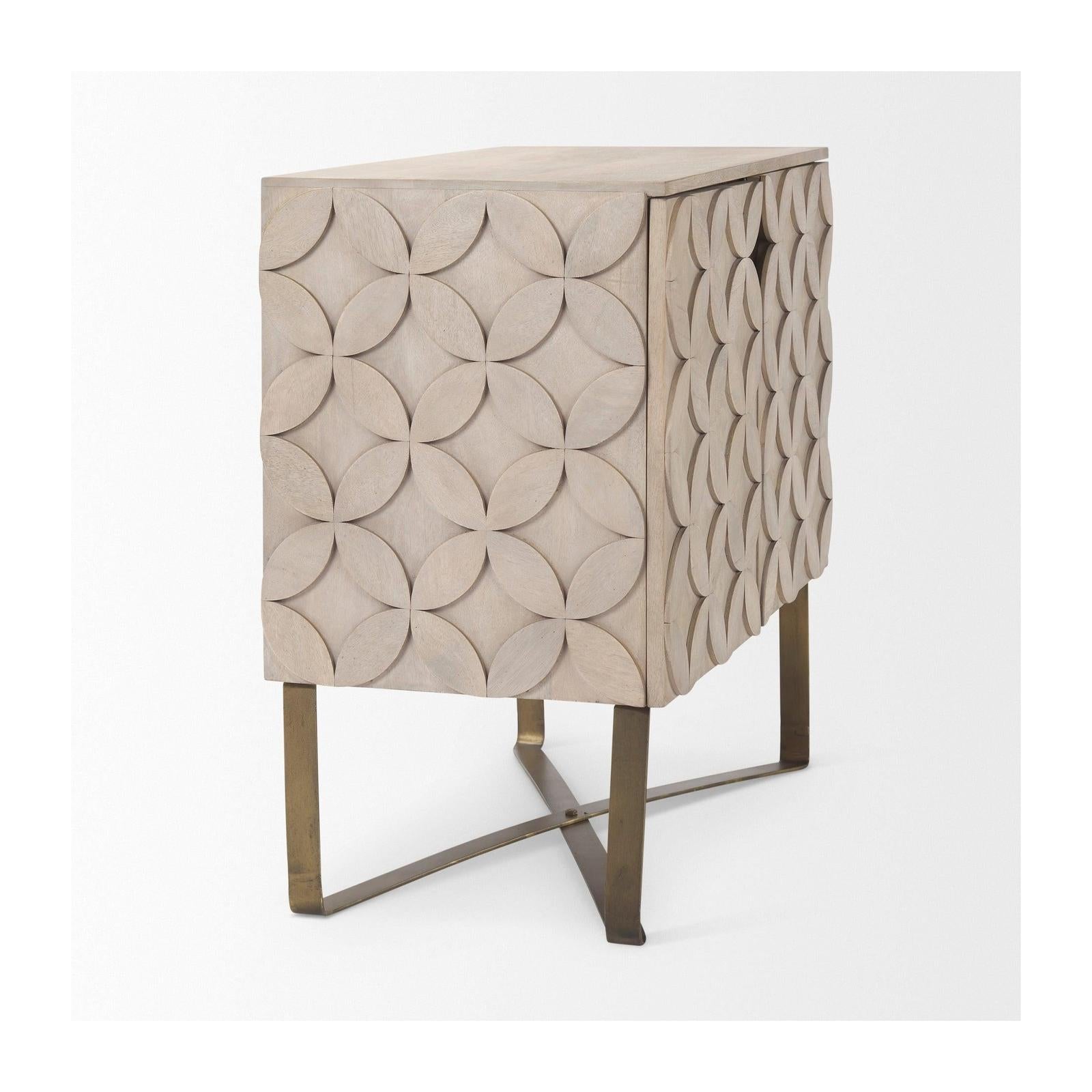 Mercana Excelsior Light Brown Wood Gold Iron Base Accent Cabinet