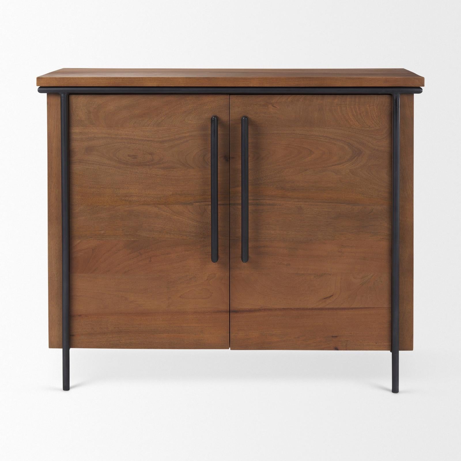 Mercana Maddox Brown Solid Wood Black Metal 2 Door Accent Cabinet