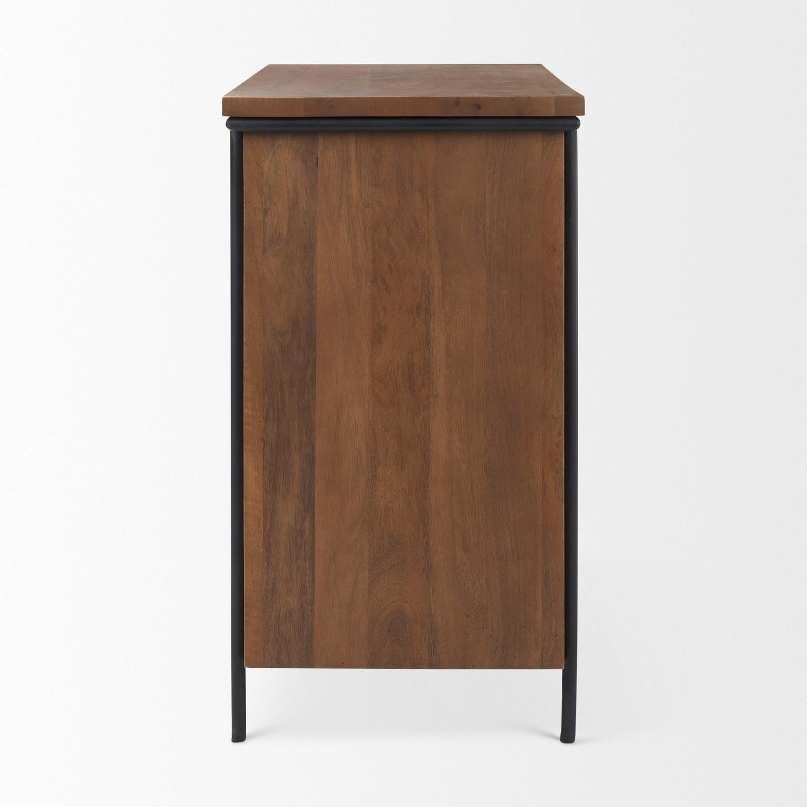 Mercana Maddox Brown Solid Wood Black Metal 2 Door Accent Cabinet