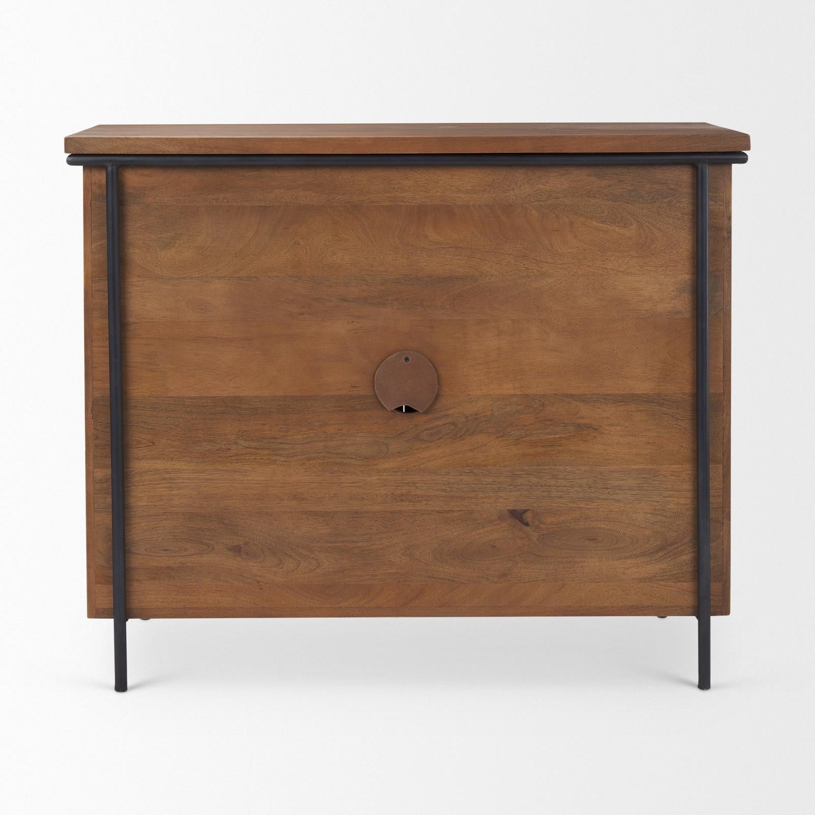Mercana Maddox Brown Solid Wood Black Metal 2 Door Accent Cabinet