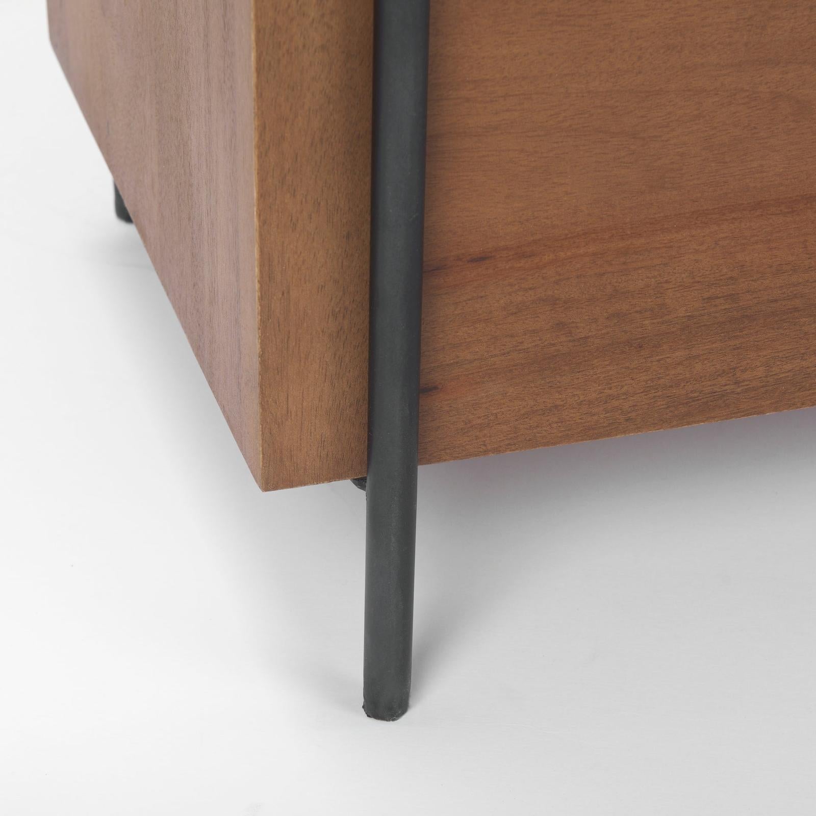 Mercana Maddox Brown Solid Wood Black Metal 2 Door Accent Cabinet