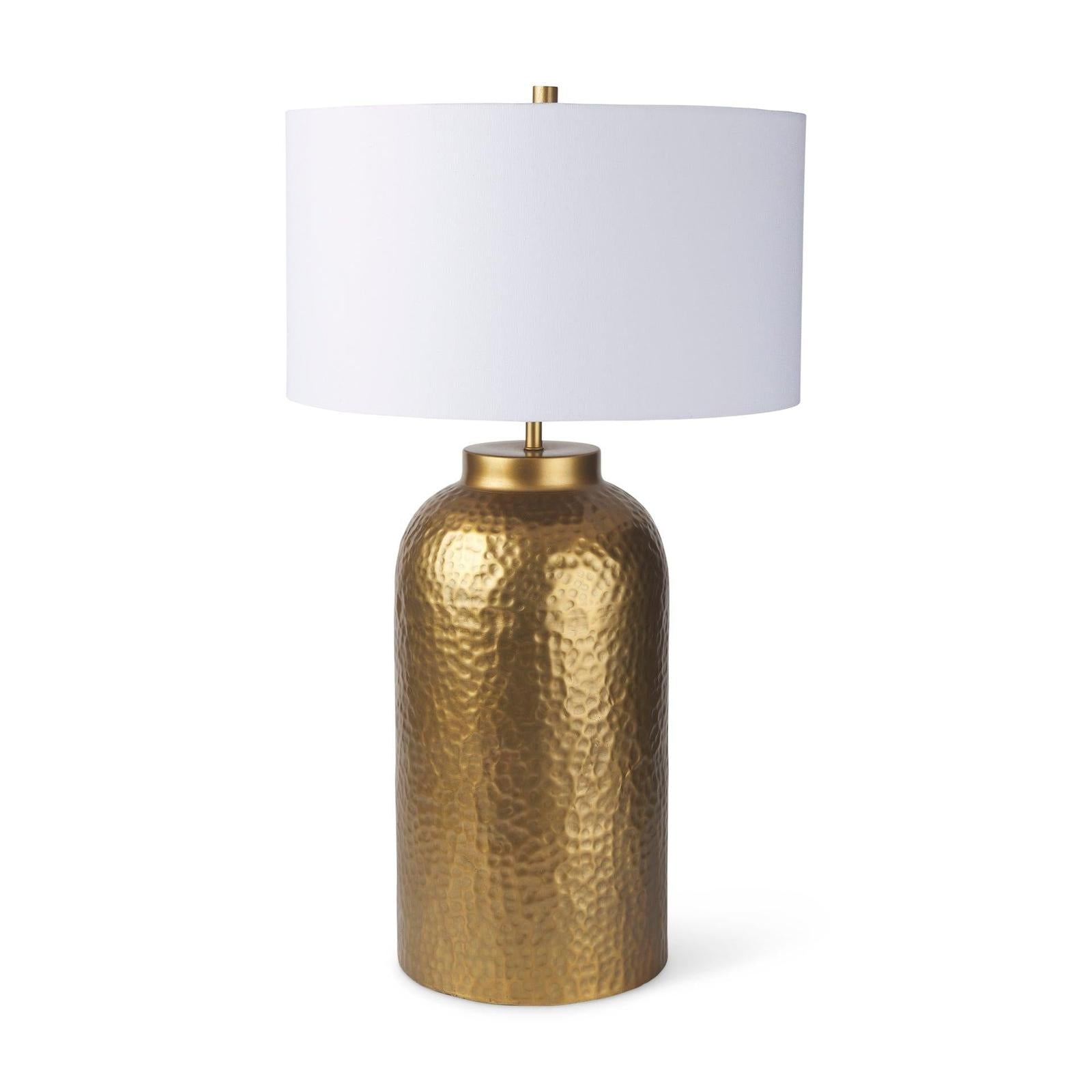 Mercana Leo Hammered W/White Fabric Shade Table Lamp