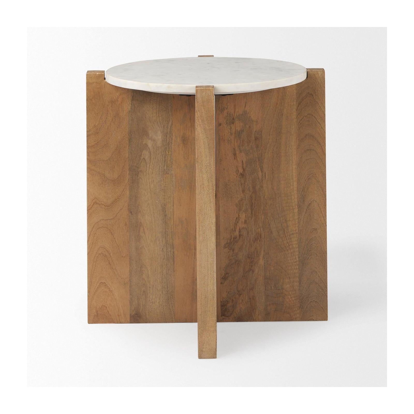 Mercana Bianca Wood w/ Marble Round Accent Table