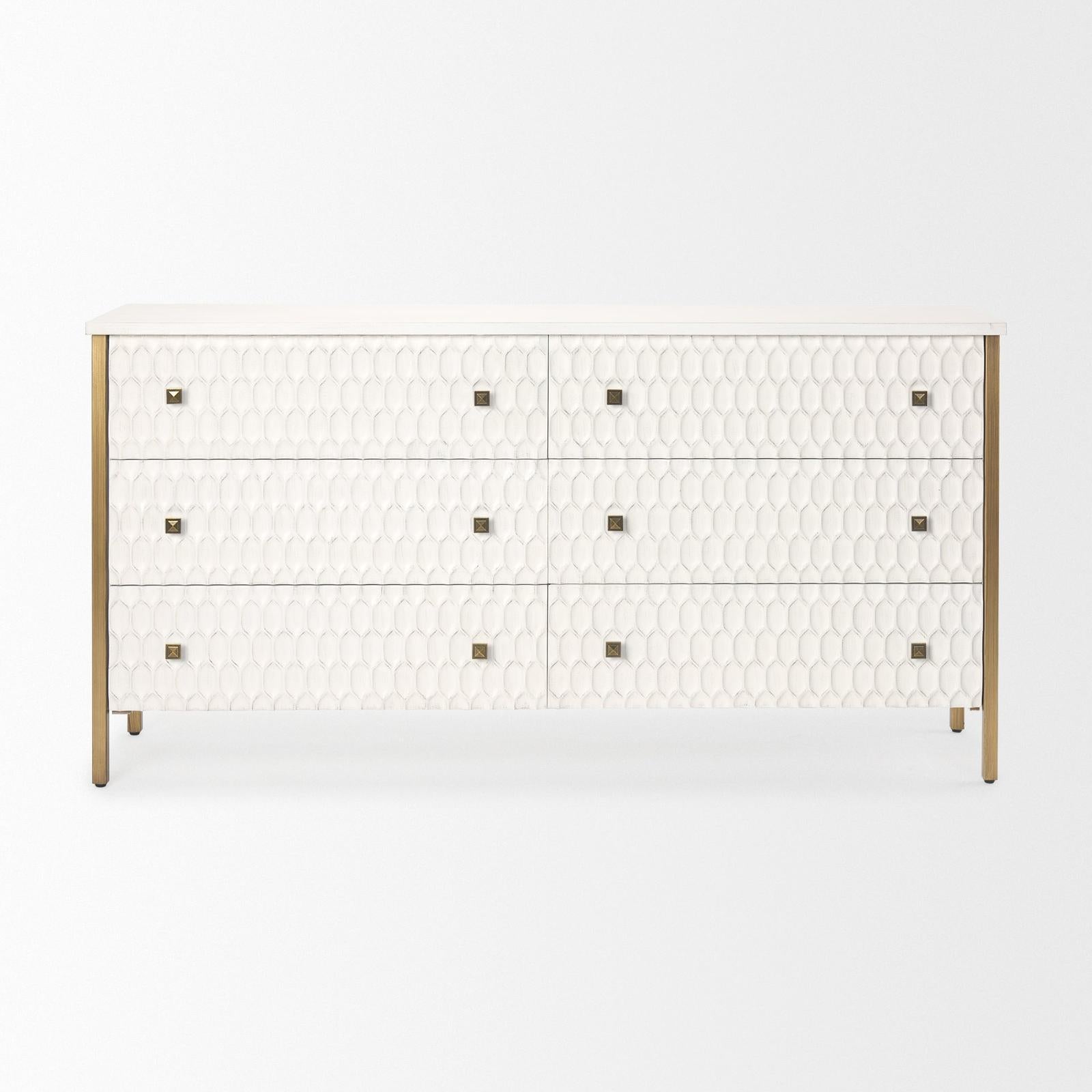 Mercana Savannah White Fir Veneer w/ Metal 6-Drawer Sideboard Clearance