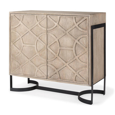Mercana Rivien Brown Solid Wood W/Black Metal Frame 2 Door Accent Cabinet