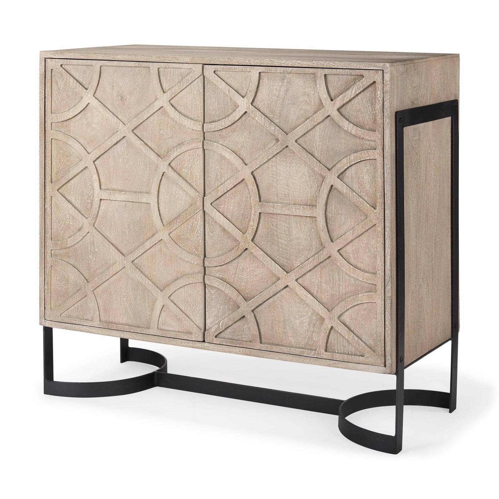 Mercana Rivien Brown Solid Wood W/Black Metal Frame 2 Door Accent Cabinet