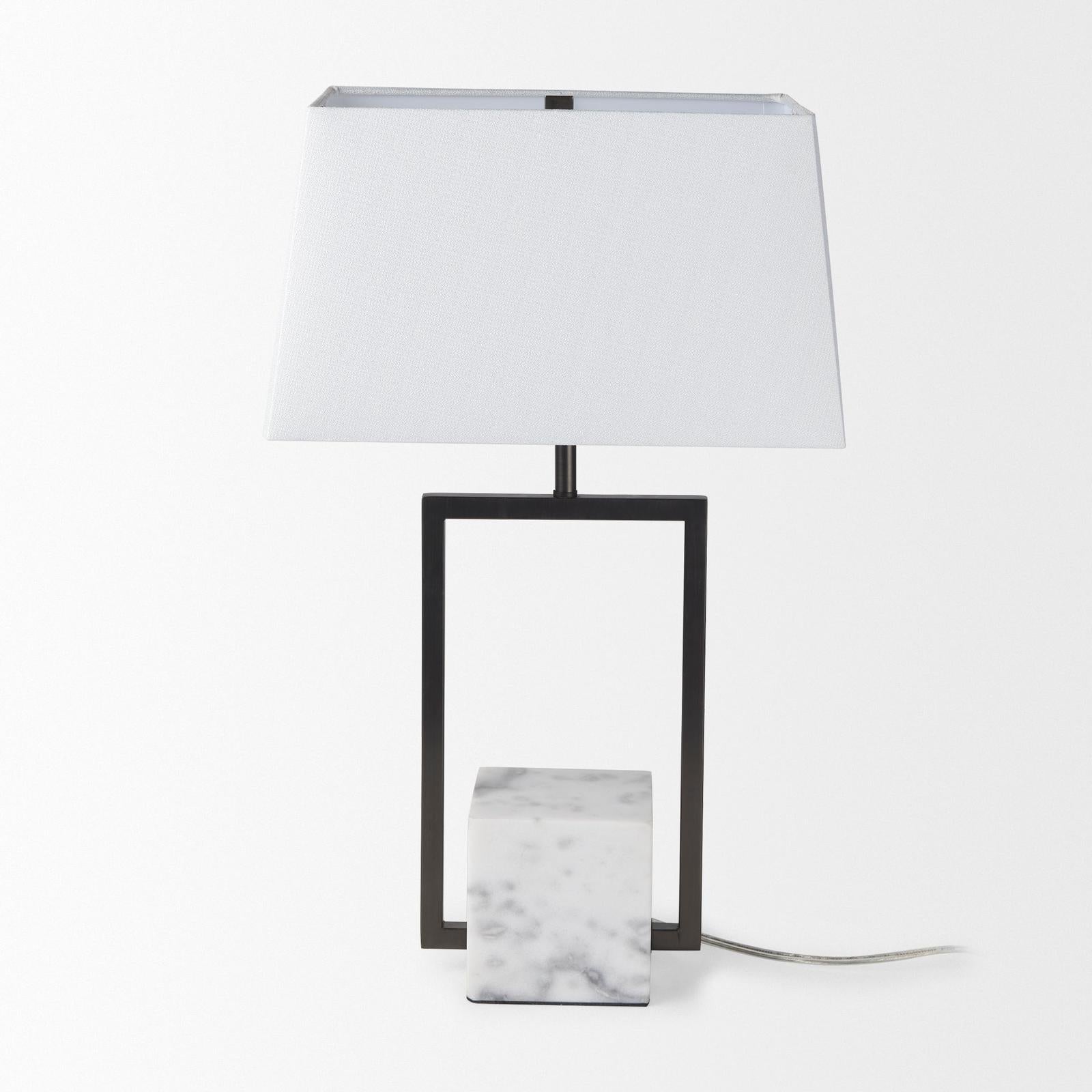 Mercana Peyton Black Metal W/Marble Cube and White Shade Table Lamp