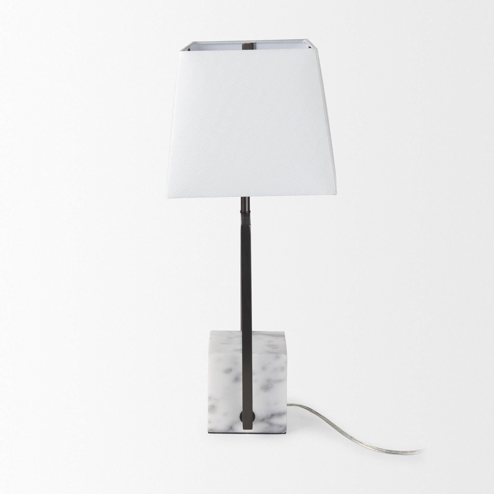 Mercana Peyton Black Metal W/Marble Cube and White Shade Table Lamp