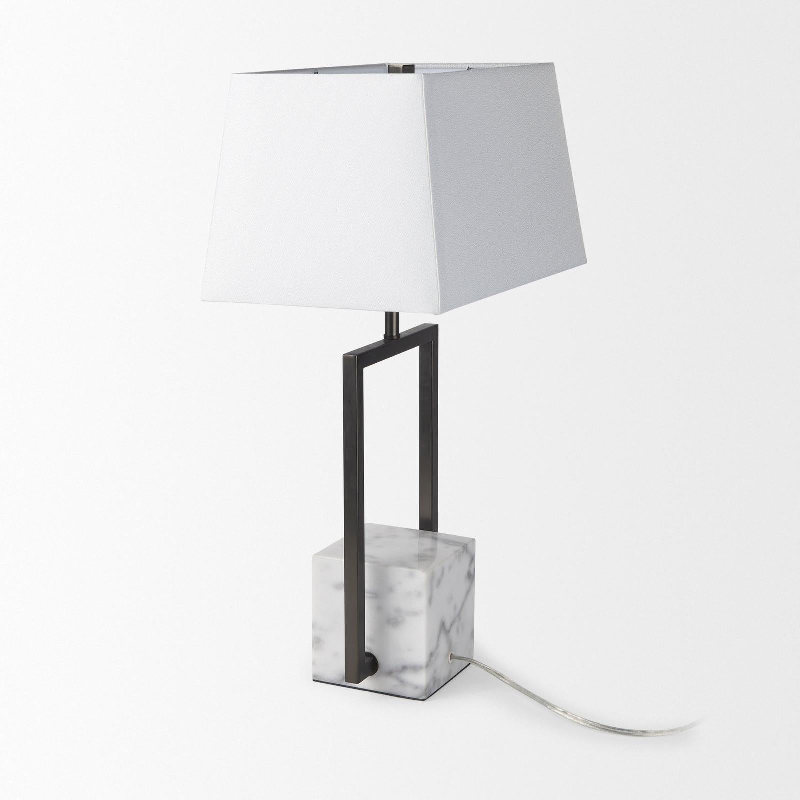Mercana Peyton Black Metal W/Marble Cube and White Shade Table Lamp