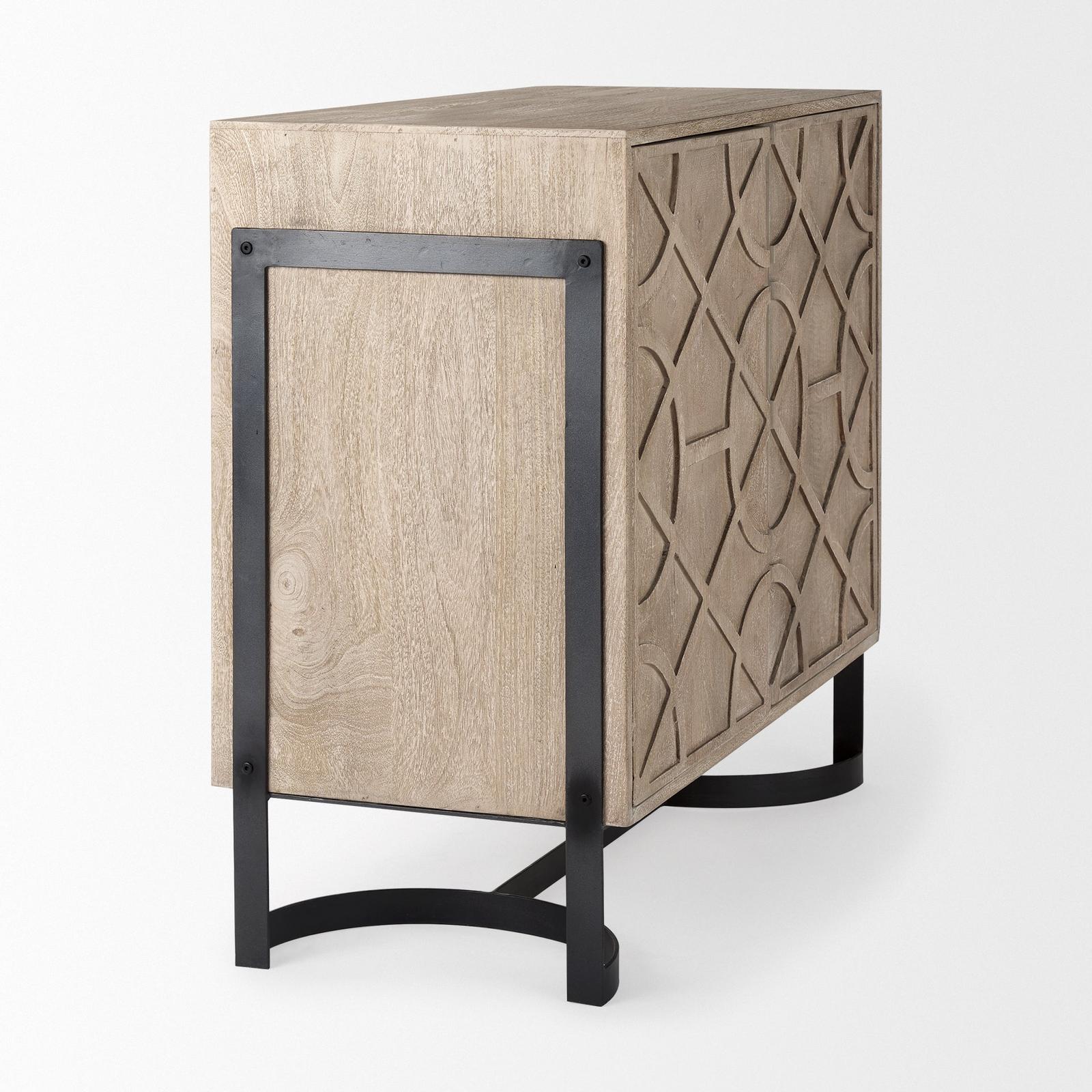 Mercana Rivien Brown Solid Wood W/Black Metal Frame 2 Door Accent Cabinet