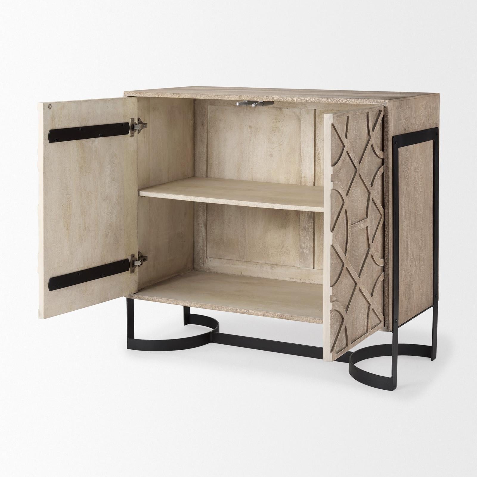 Mercana Rivien Brown Solid Wood W/Black Metal Frame 2 Door Accent Cabinet