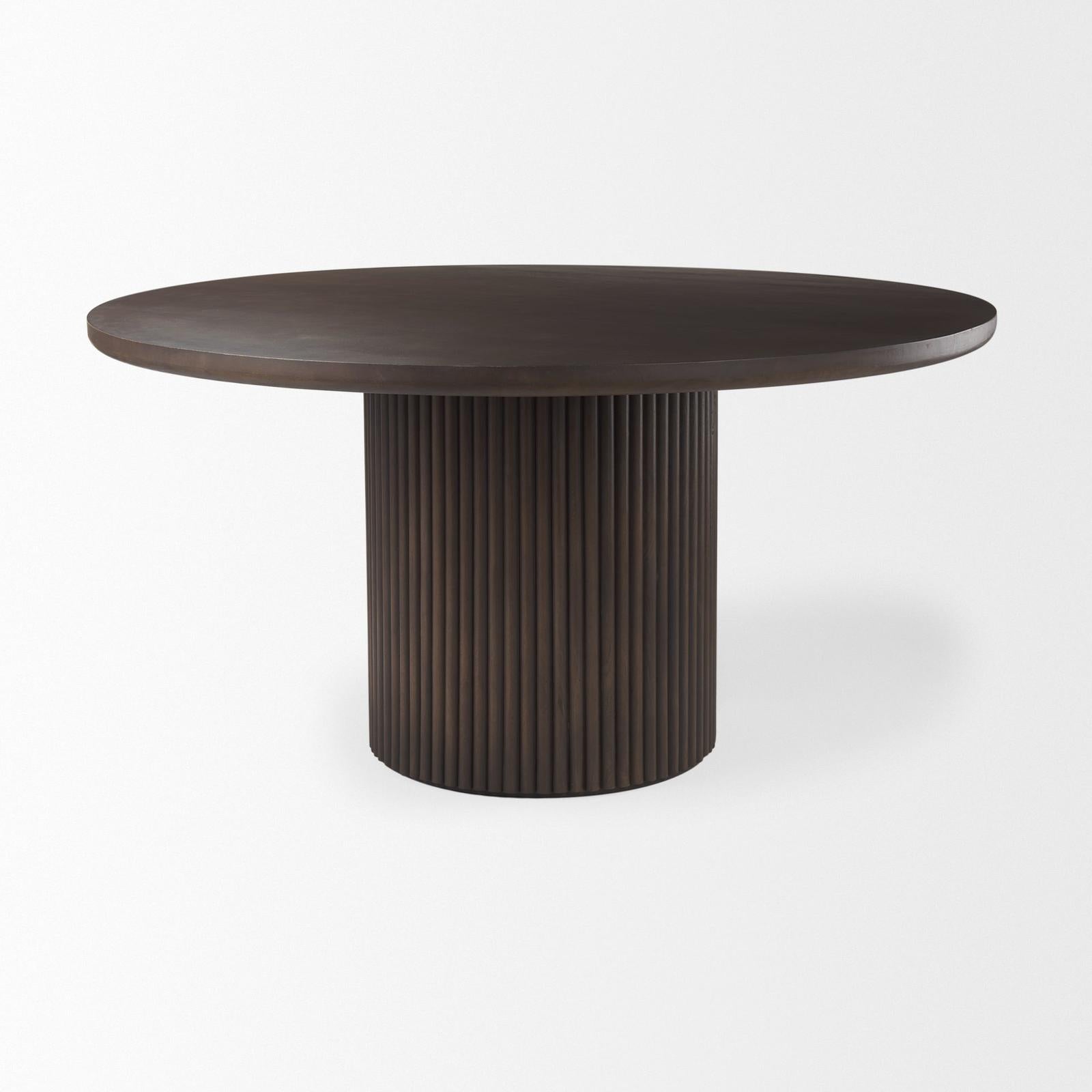 Mercana Terra Dark Brown Wood Round Fluted Dining Table