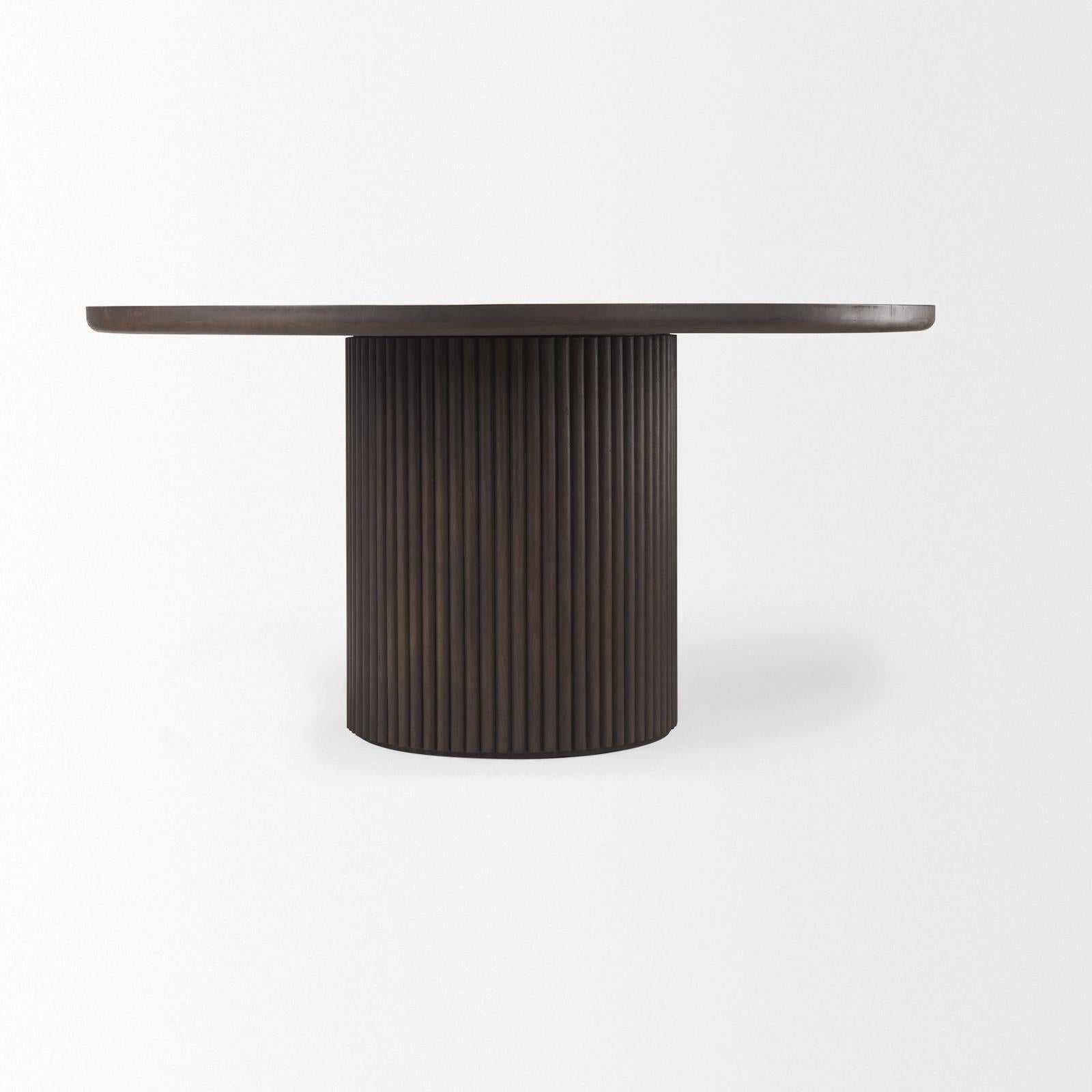 Mercana Terra Dark Brown Wood Round Fluted Dining Table