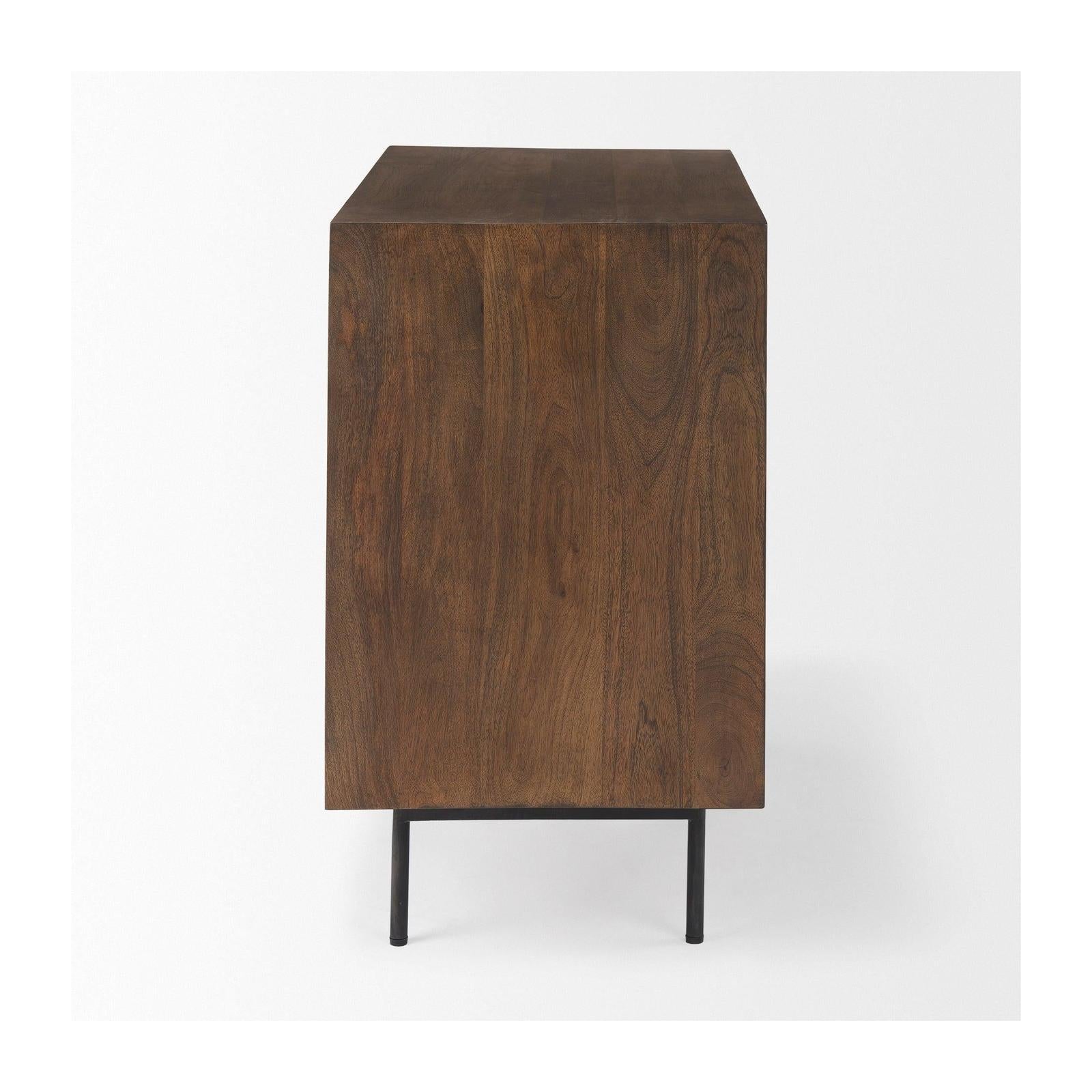 Mercana Grace Medium Brown Wood W/Black Metal Frame 3 Drawer Accent Cabinet