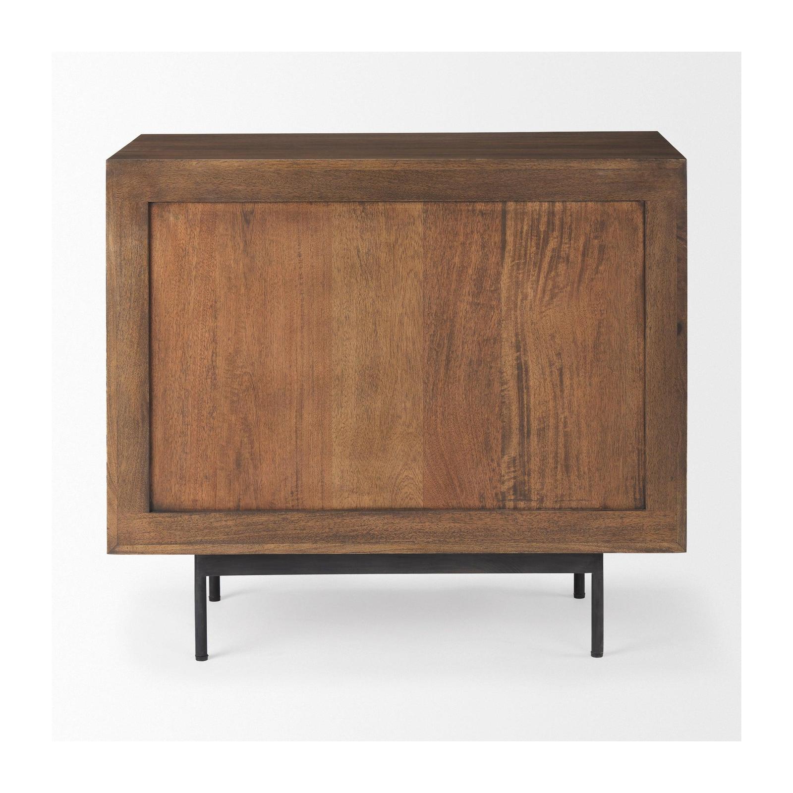 Mercana Grace Medium Brown Wood W/Black Metal Frame 3 Drawer Accent Cabinet
