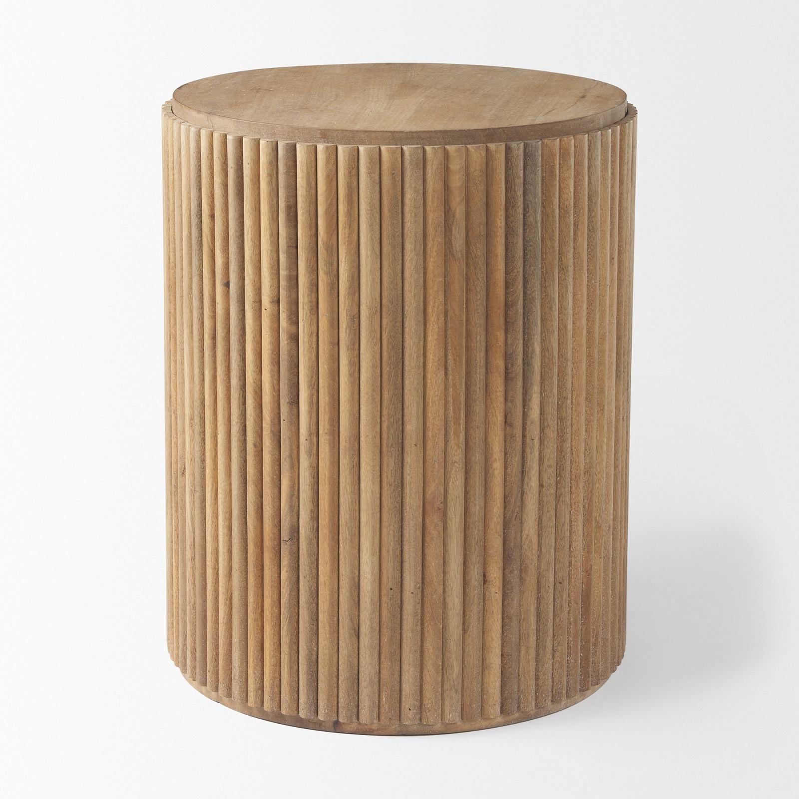 Mercana Terra Dark Brown Wood Fluted Round Side Table