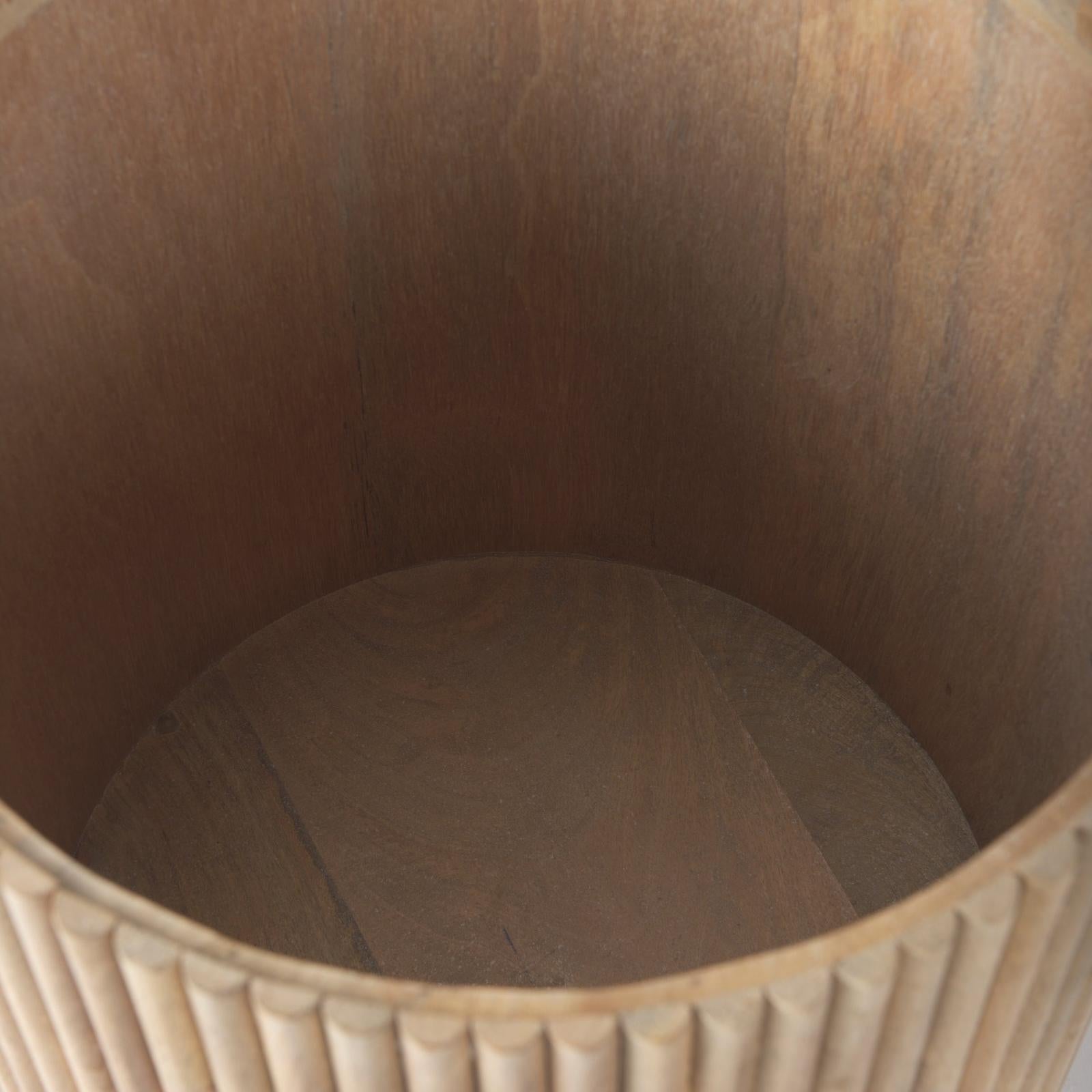 Mercana Terra Dark Brown Wood Fluted Round Side Table