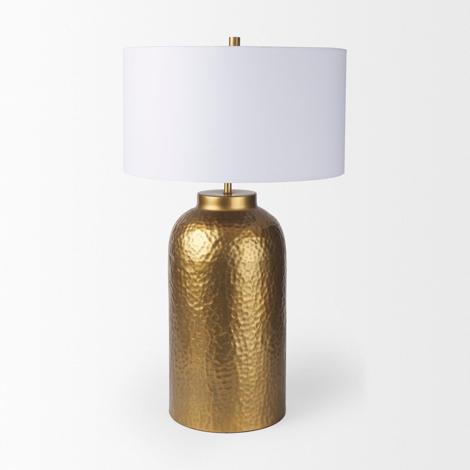 Mercana Leo Hammered W/White Fabric Shade Table Lamp