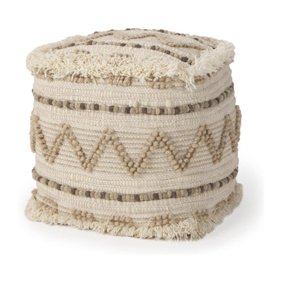 Mercana Caela Beige/Brown Wool, Cotton and Felt Popcorn Stitch Square Pouf Clearance