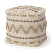 Mercana Caela Beige/Brown Wool, Cotton and Felt Popcorn Stitch Square Pouf Clearance