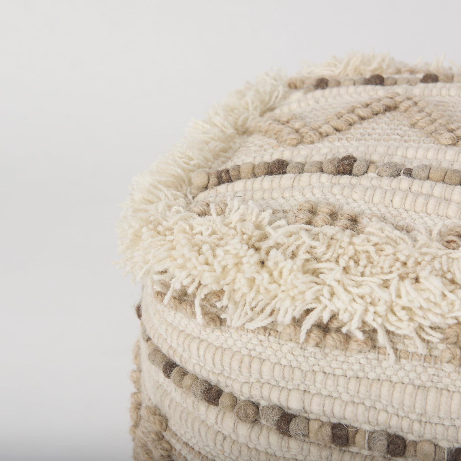 Mercana Caela Beige/Brown Wool, Cotton and Felt Popcorn Stitch Square Pouf Clearance