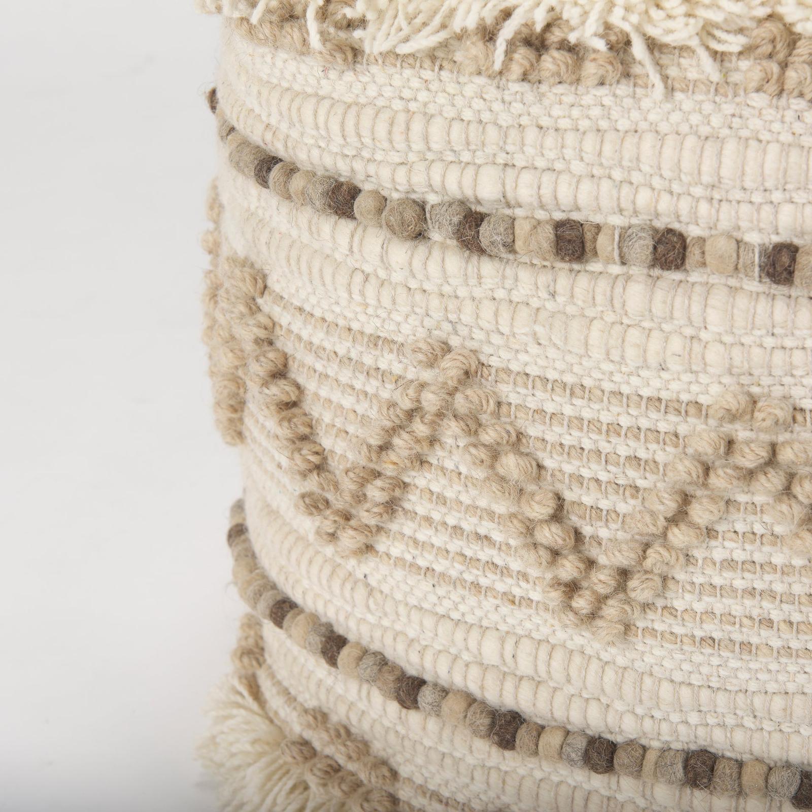 Mercana Caela Beige/Brown Wool, Cotton and Felt Popcorn Stitch Square Pouf Clearance