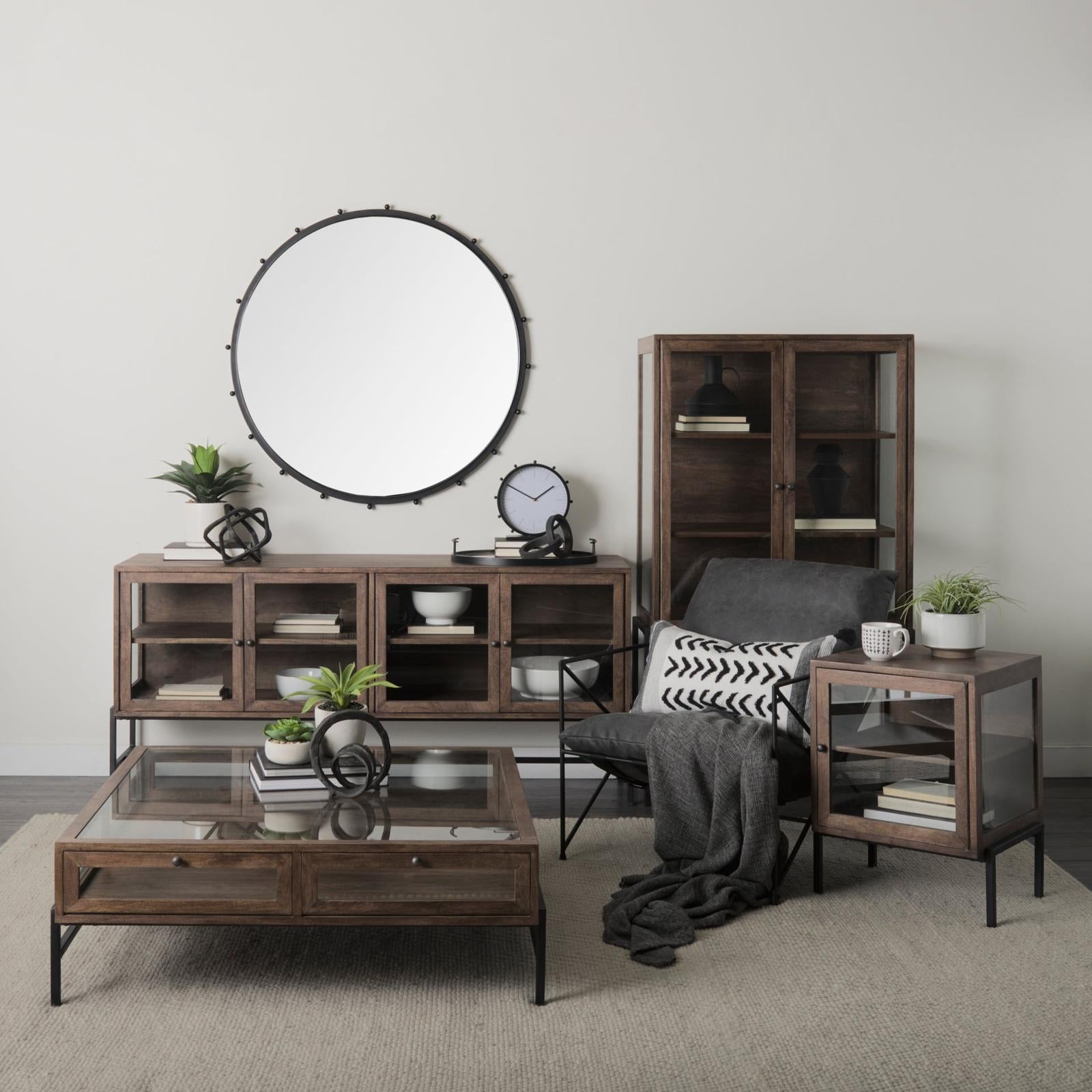 Mercana Arelius Black Metal Base w/ 4 Glass Cabinet Doors Sideboard