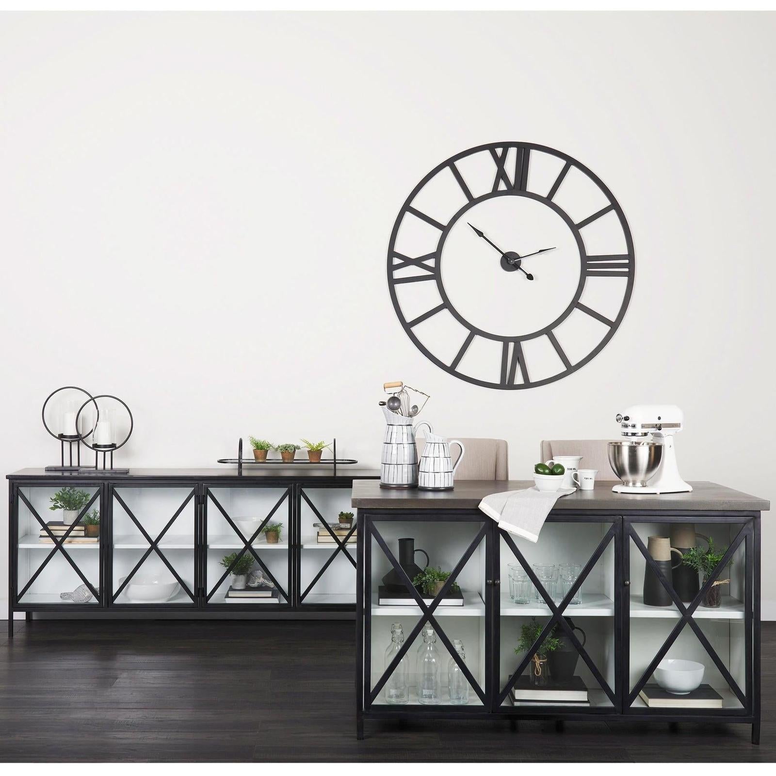 Mercana Aurelia Black and White Metal Four Door Glass Cabinet Buffet Clearance