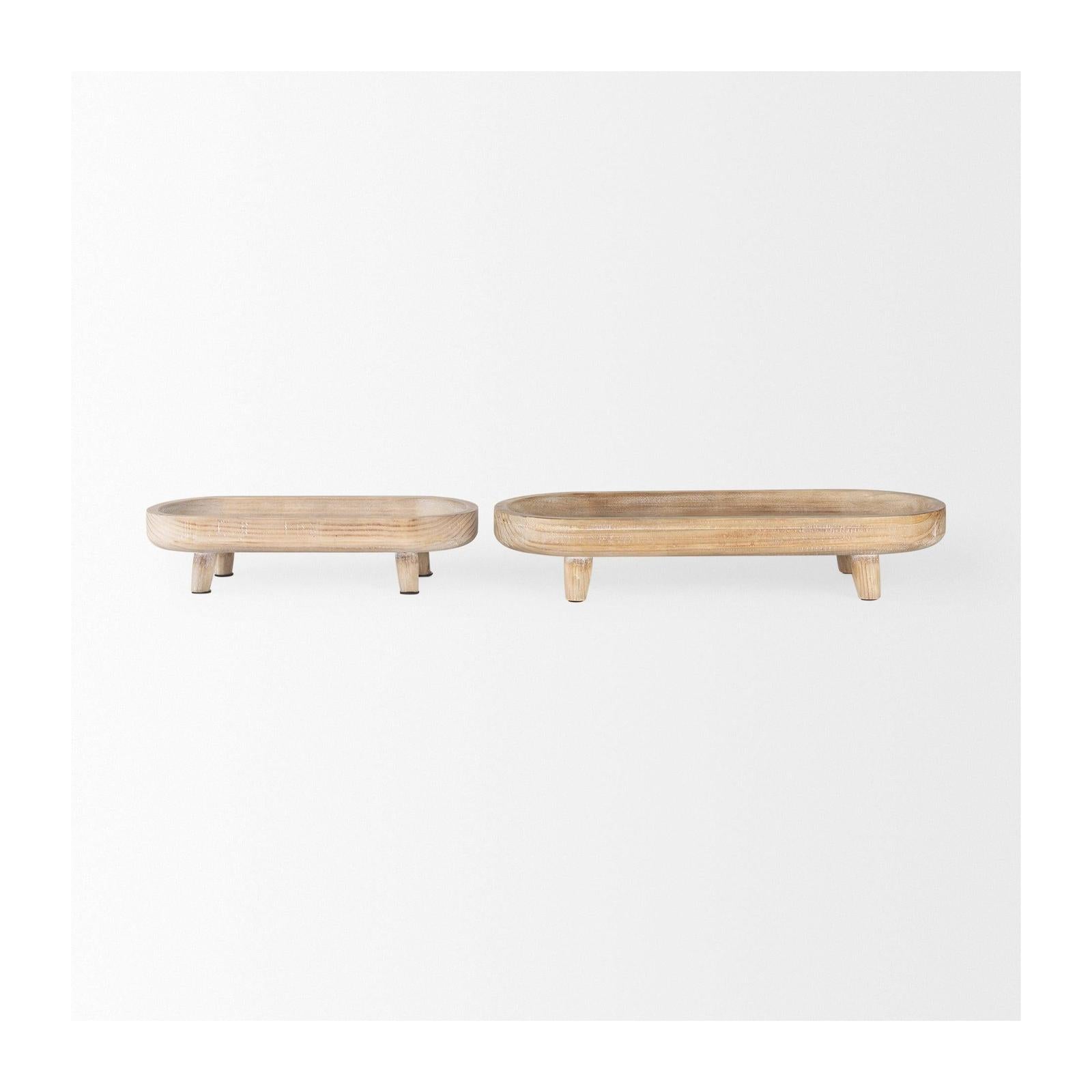 Mercana Carver White Washed Wood Trays- Set of 2