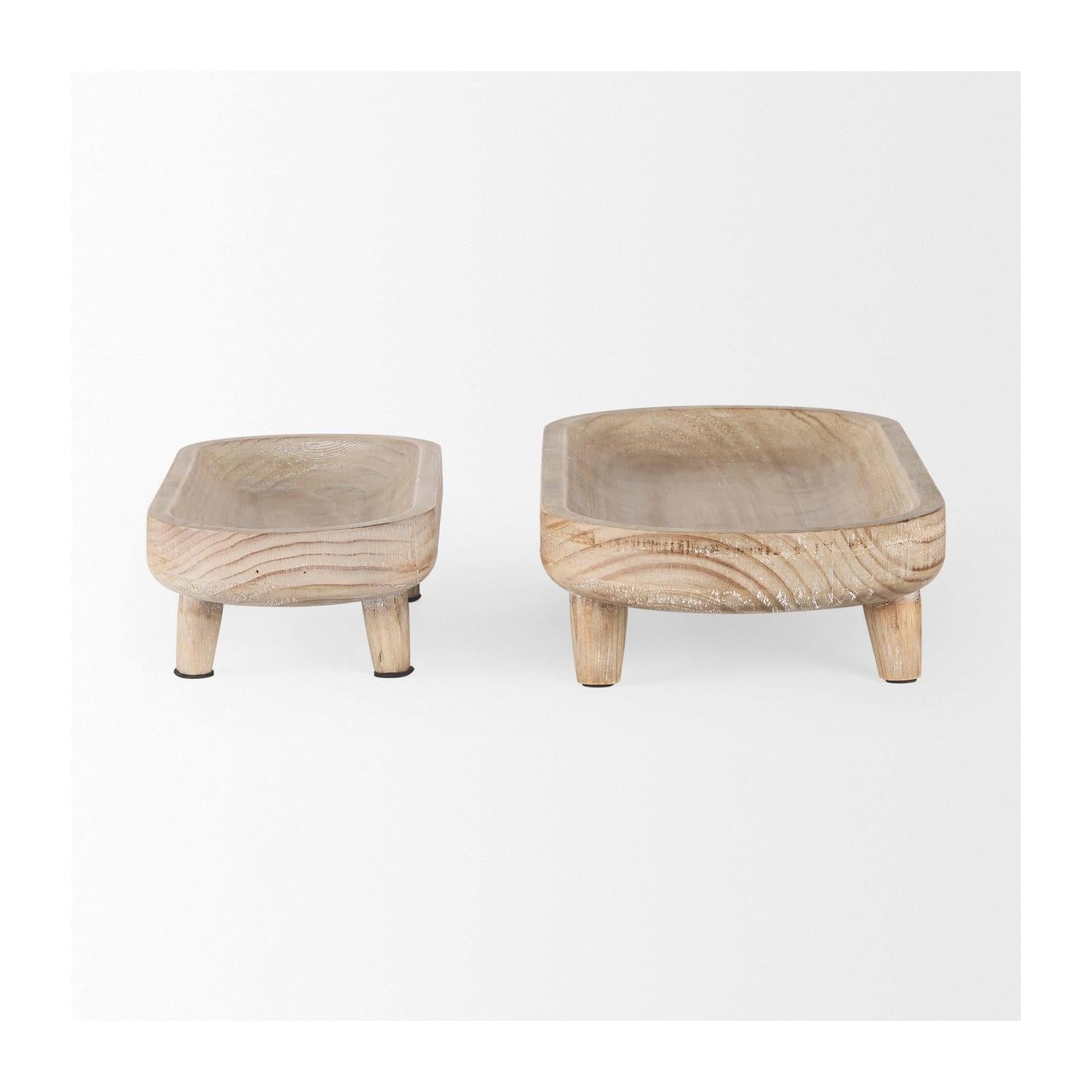 Mercana Carver White Washed Wood Trays- Set of 2