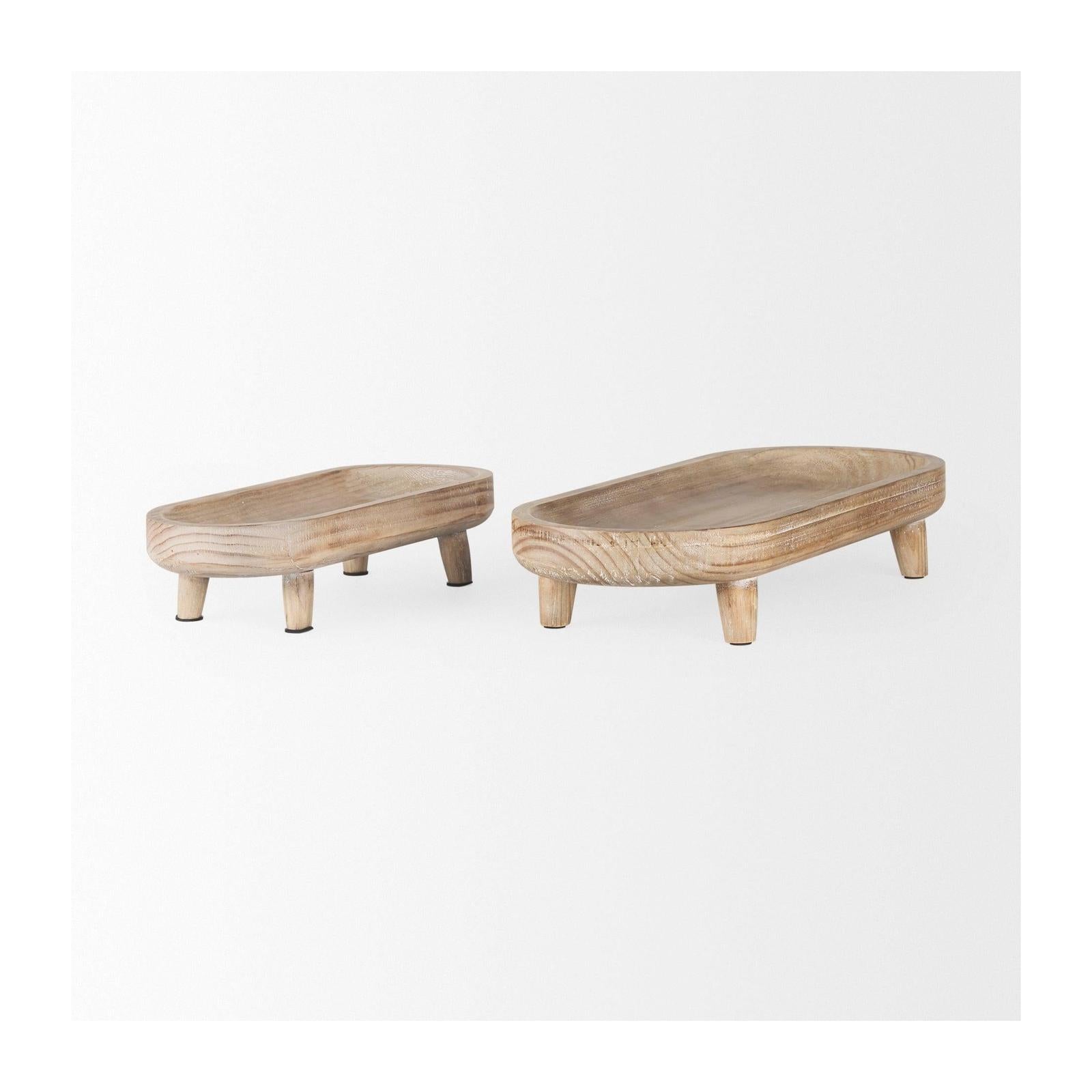Mercana Carver White Washed Wood Trays- Set of 2