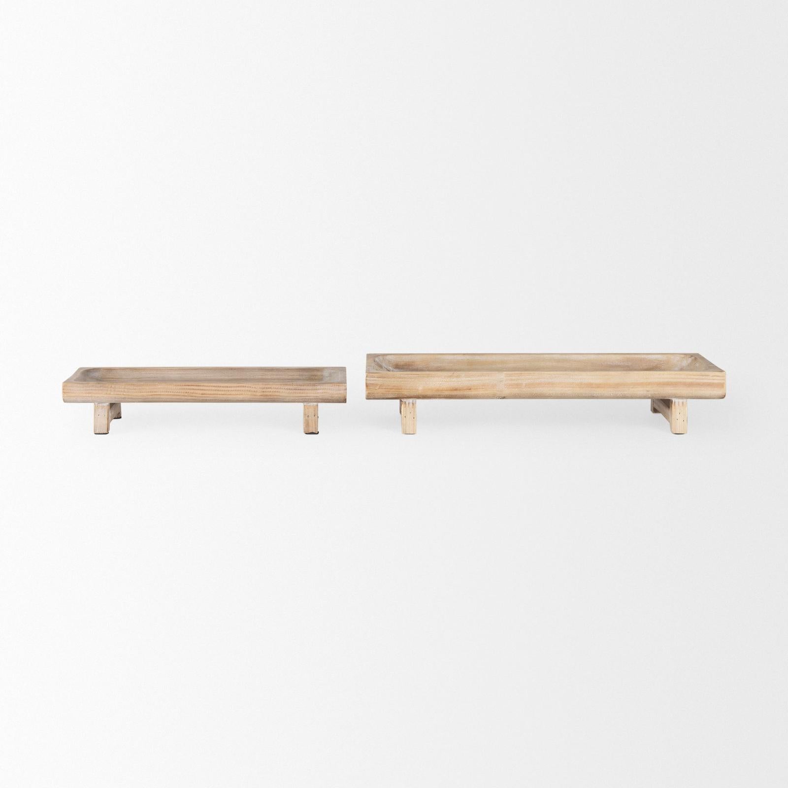 Mercana Carver White Washed Wood Trays- Set of 2