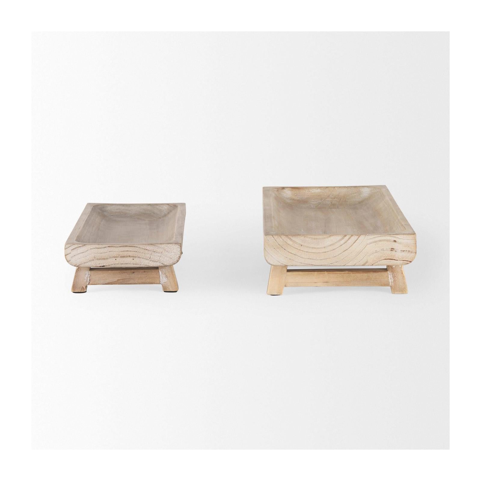Mercana Carver White Washed Wood Trays- Set of 2