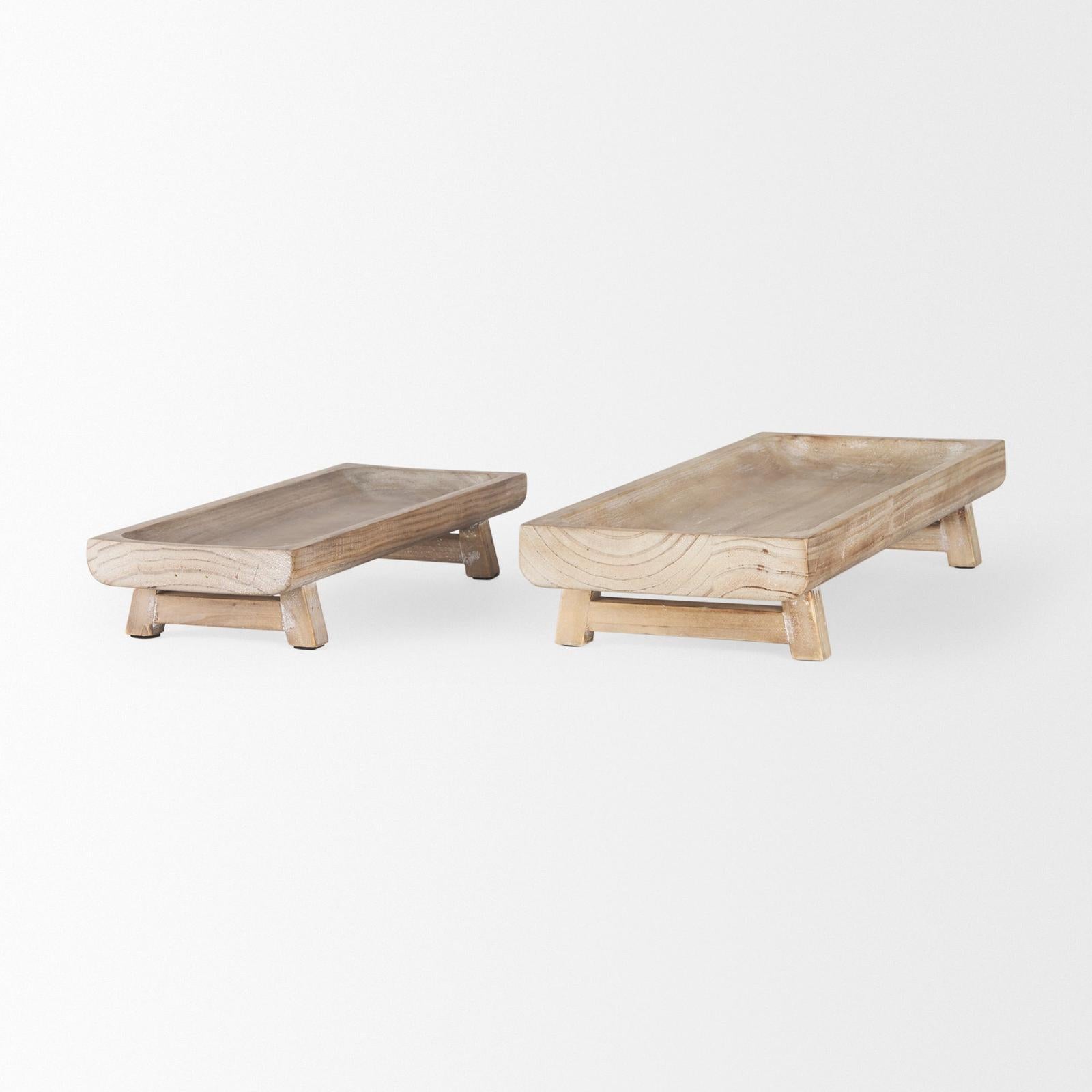 Mercana Carver White Washed Wood Trays- Set of 2