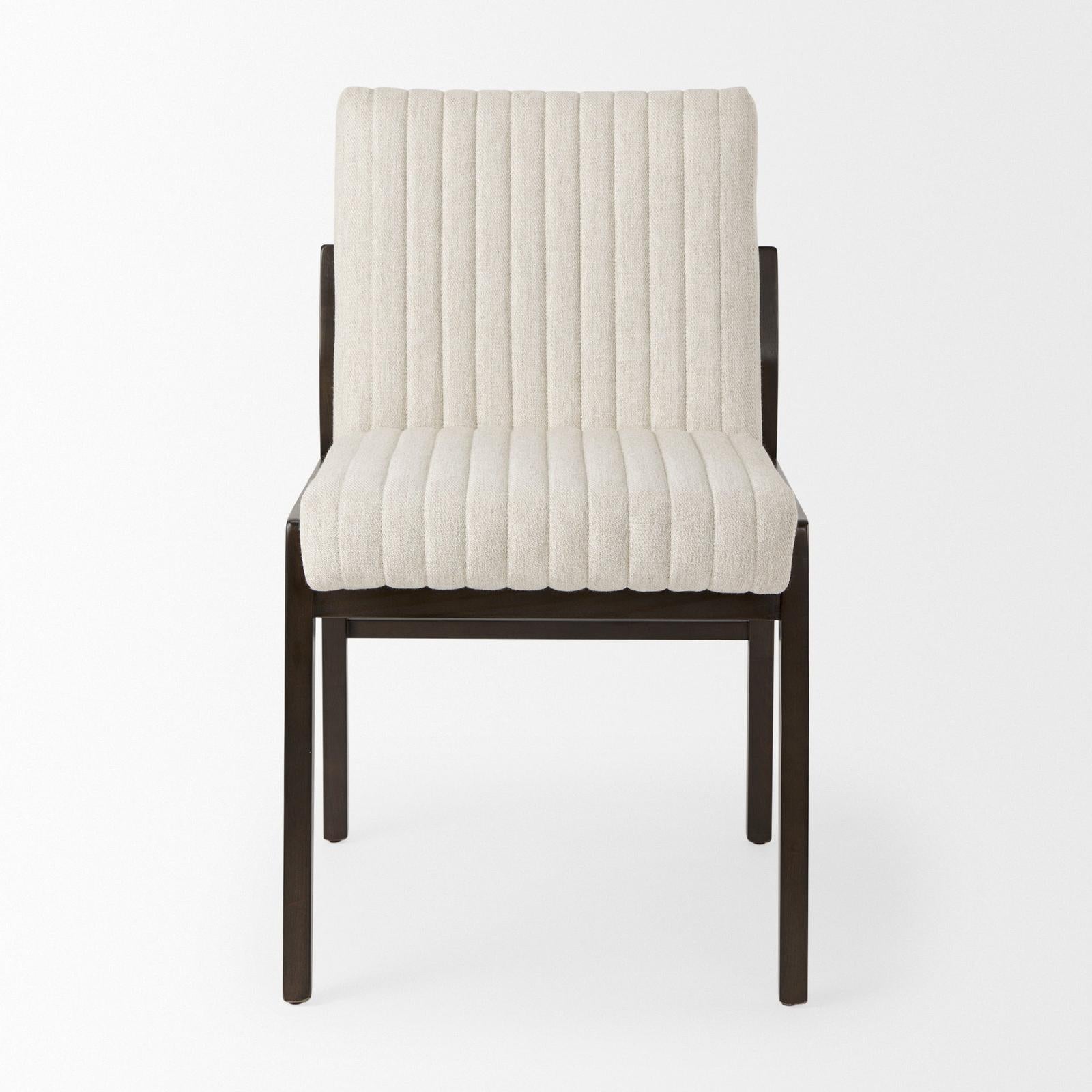 Mercana Tahoe Cream Fabric and Black-Brown Wood Dining Chair