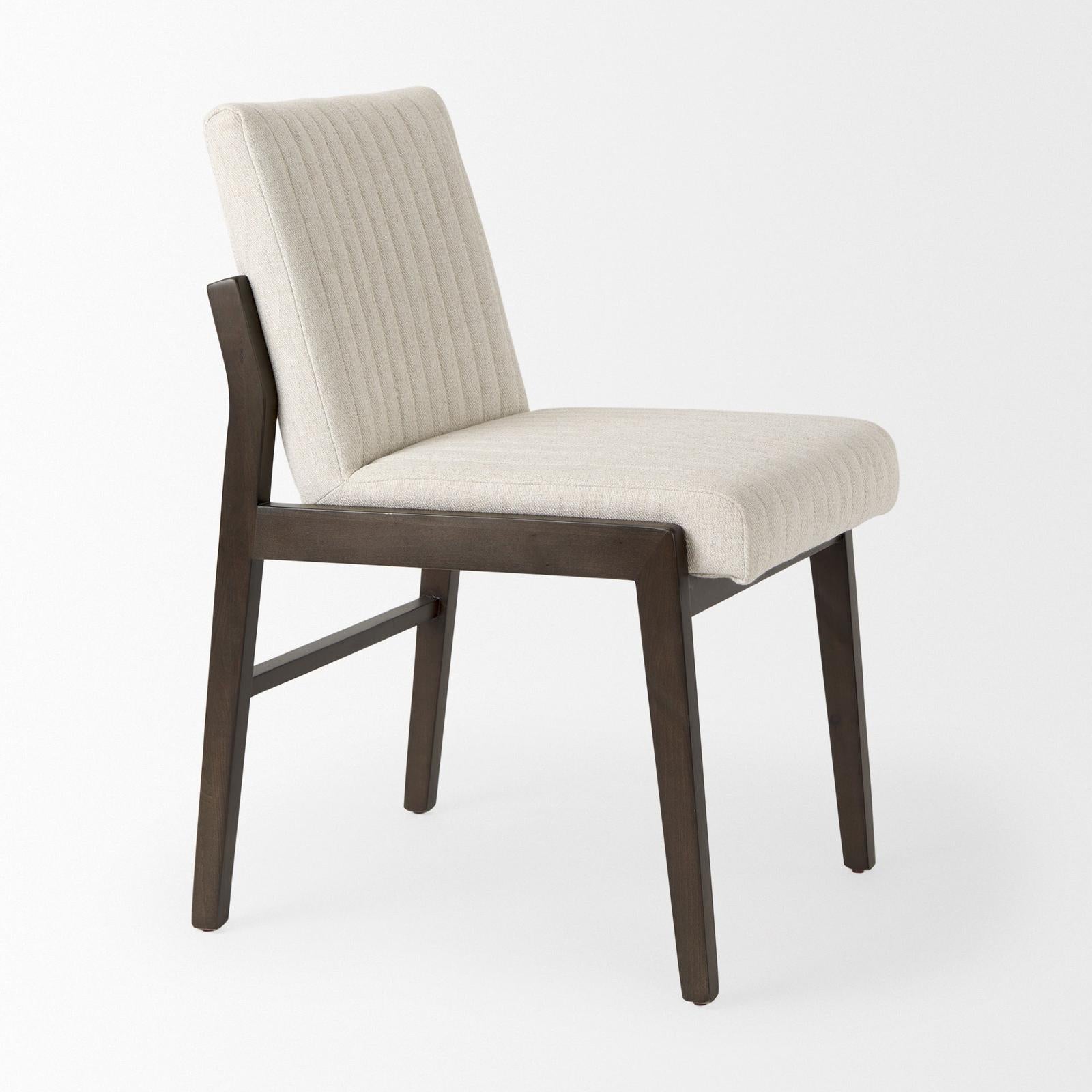Mercana Tahoe Cream Fabric and Black-Brown Wood Dining Chair