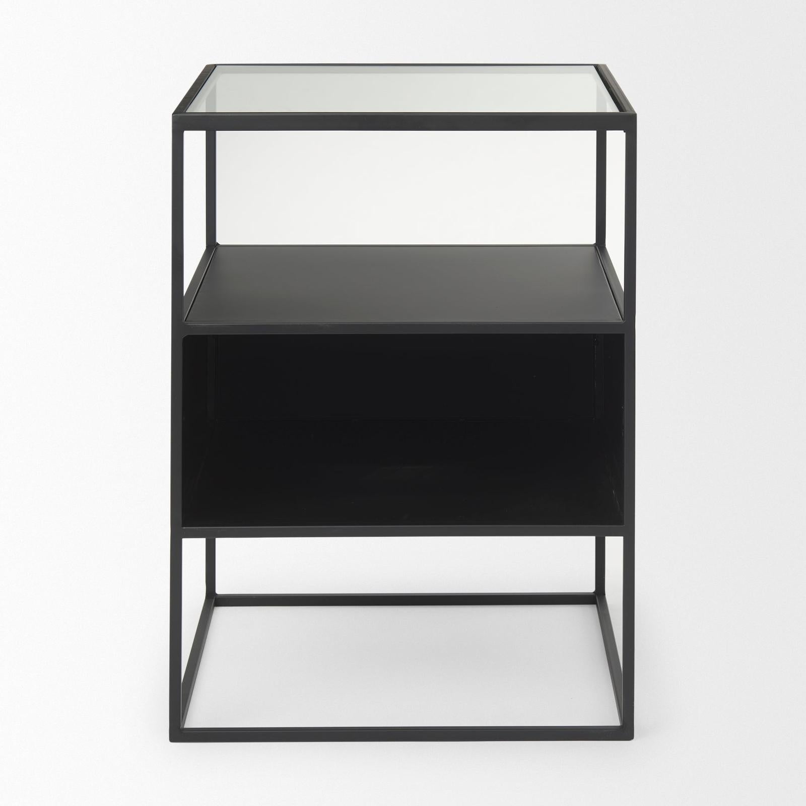 Mercana Samson Side Table Matte Black Metal and Glass