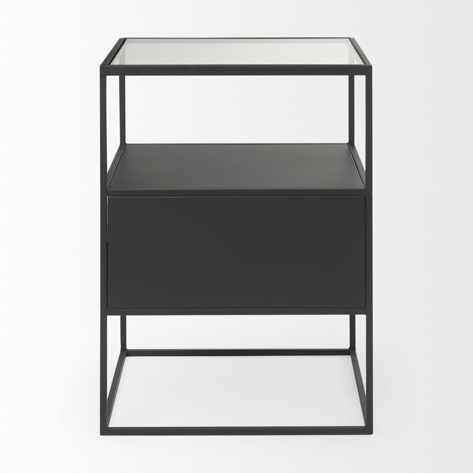 Mercana Samson Side Table Matte Black Metal and Glass