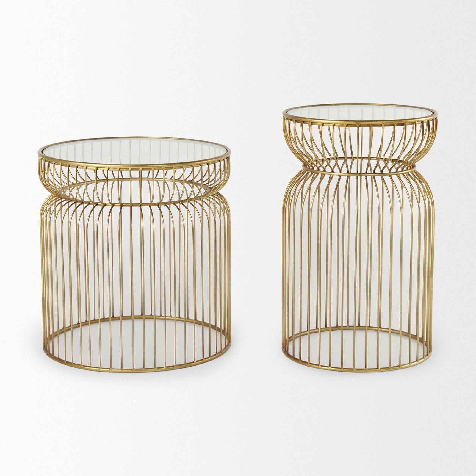 Mercana Shani Round Metal w/ Glass Accent Tables- Set of 2 Clearance