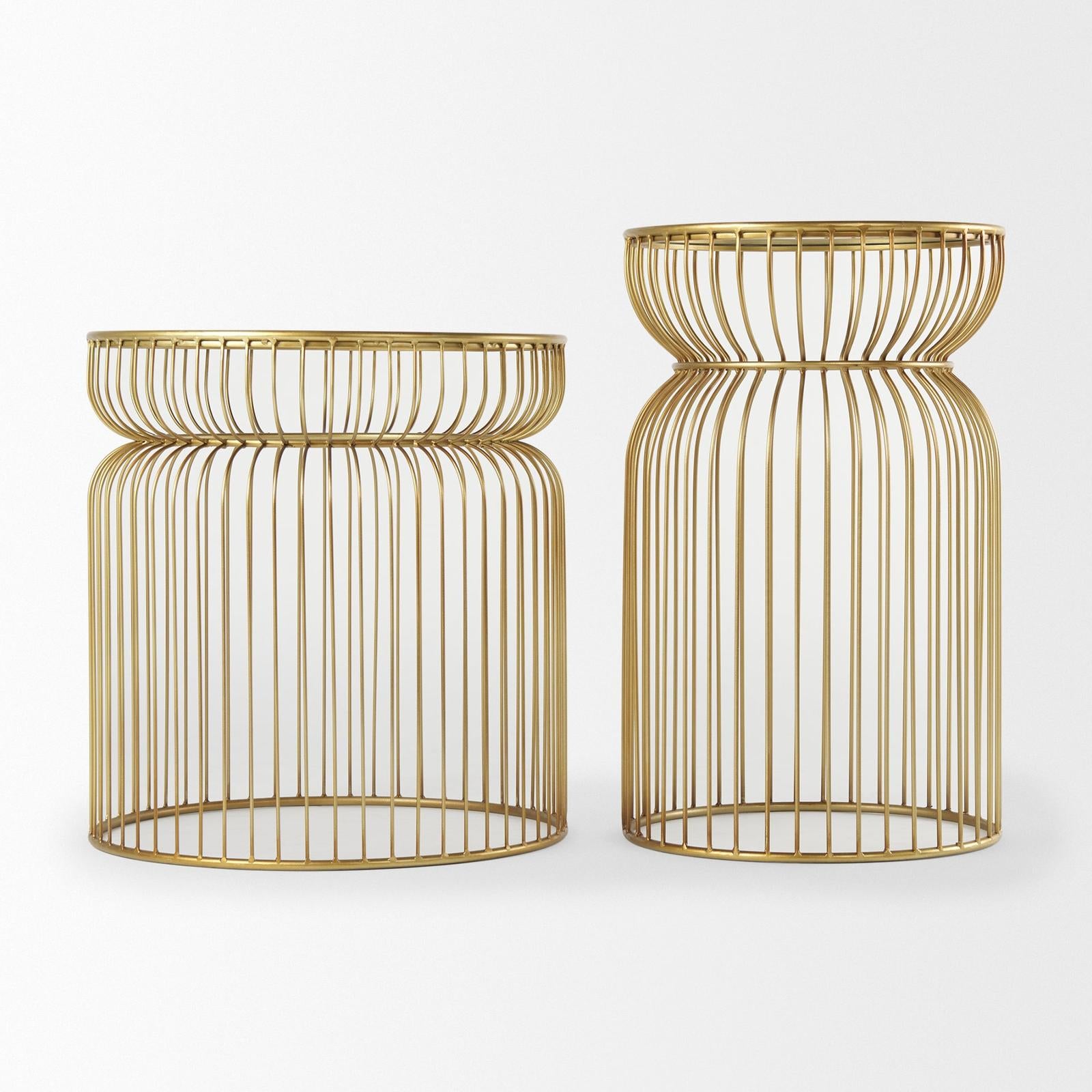 Mercana Shani Round Metal w/ Glass Accent Tables- Set of 2 Clearance