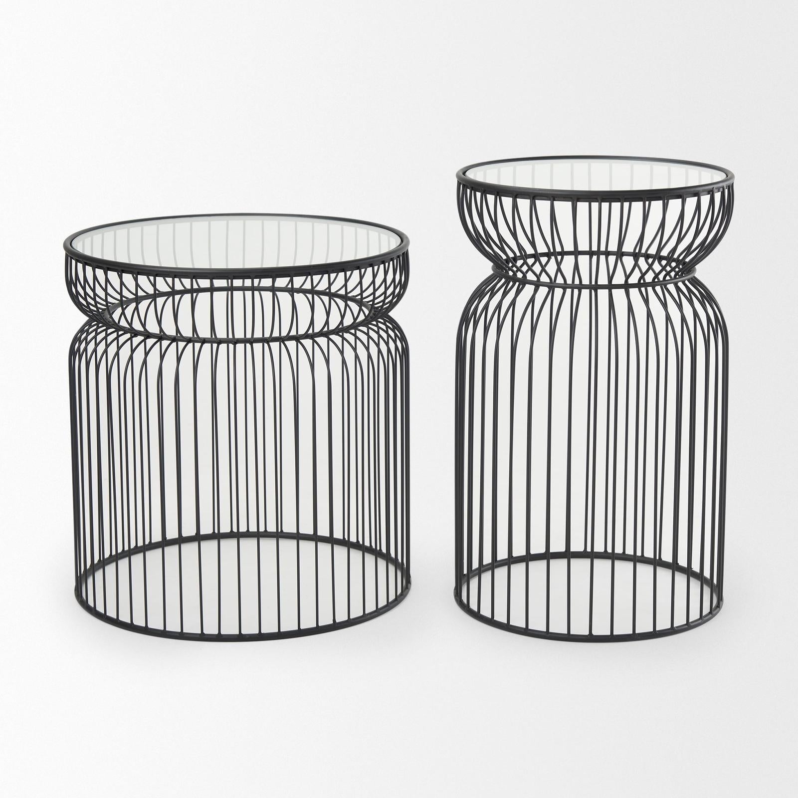 Mercana Shani Round Metal w/ Glass Accent Tables- Set of 2 Clearance