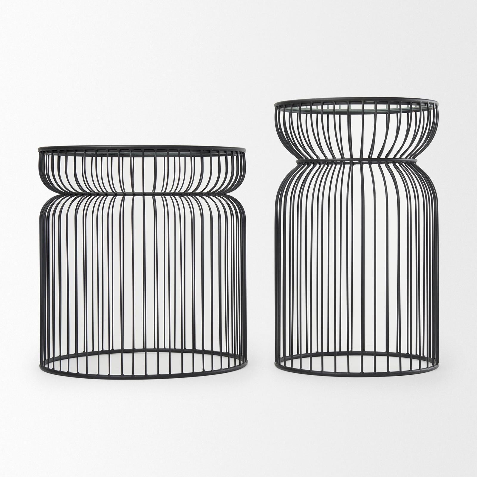 Mercana Shani Round Metal w/ Glass Accent Tables- Set of 2 Clearance