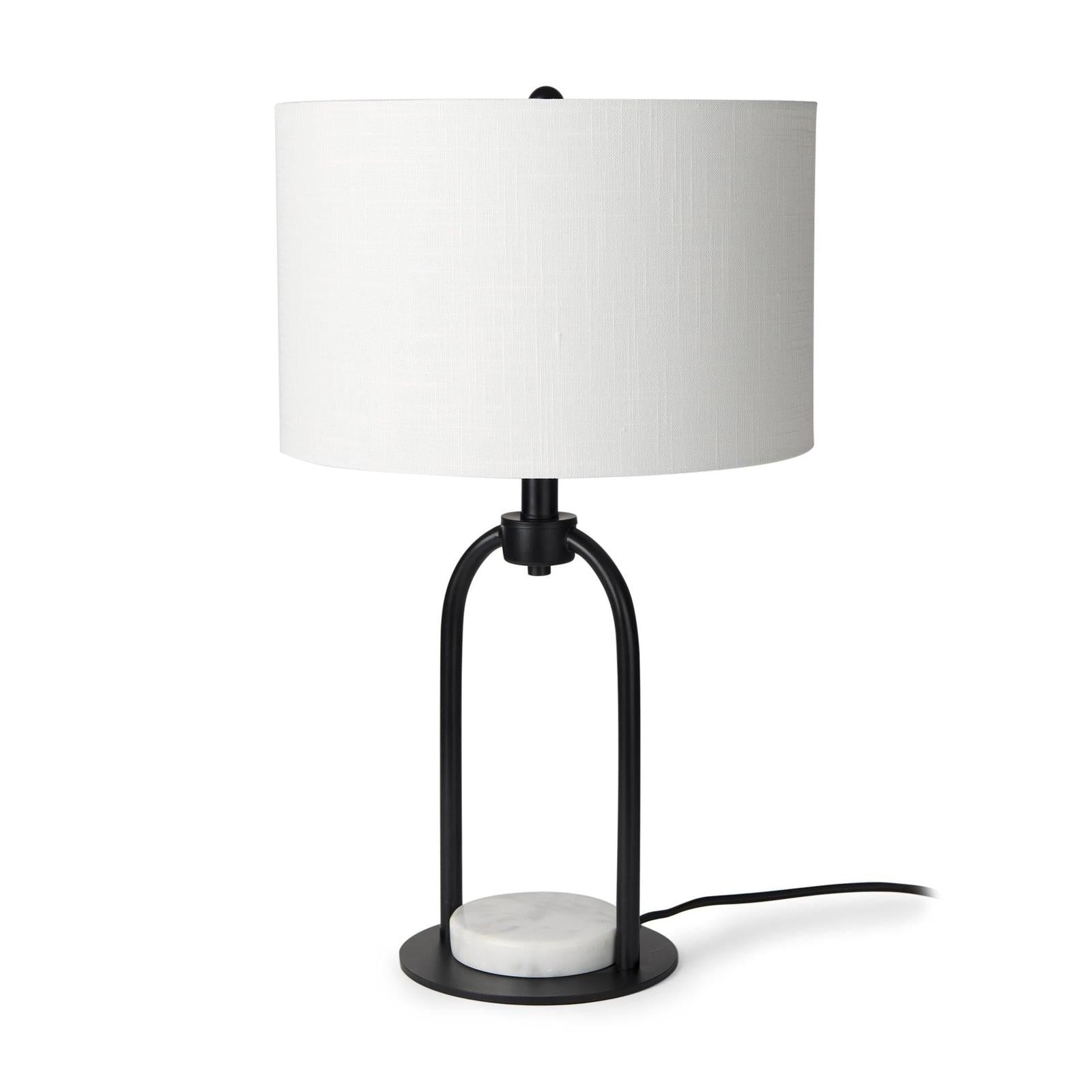 Mercana Sarah Arched Black Metal W/Marble Cube and White Shade Table Lamp Clearance