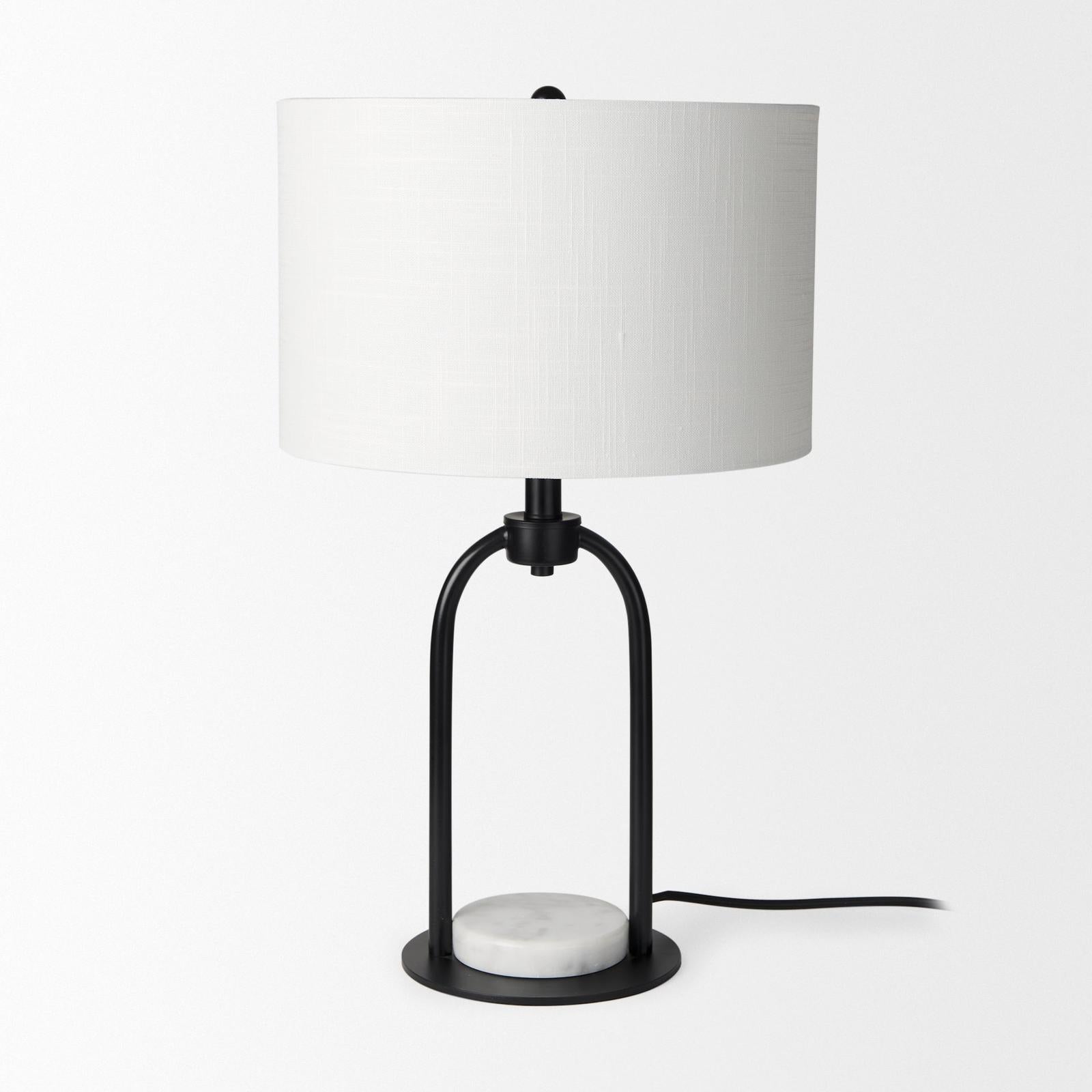 Mercana Sarah Arched Black Metal W/Marble Cube and White Shade Table Lamp Clearance